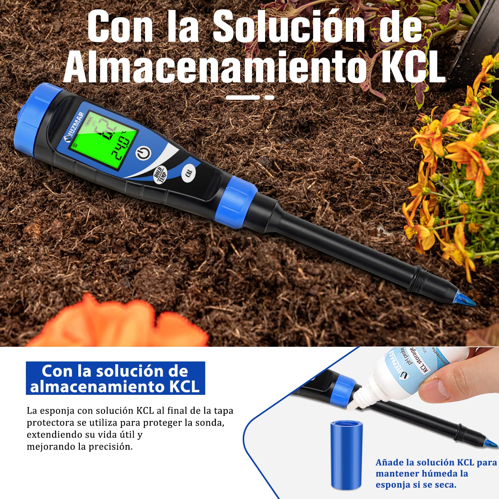 UIUZMAR Medidor de pH del Suelo, Medidor Electrónico de pH para Plantas, Probador de pH del Suelo, Medidor de pH Digital para Tierra y Agua, Hidroponia