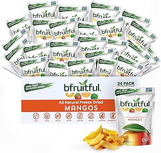 bfruitful Freeze-Dried Mango, Freeze Dried Fresh Fruit Bites, Gluten Free, Vegan, Dairy Free, Kosher, No Sugar Added, Non GMO, Healthy Snacks for Kids or Adults, 0.56 oz Single-Serve Snack Packets, 24 Pack