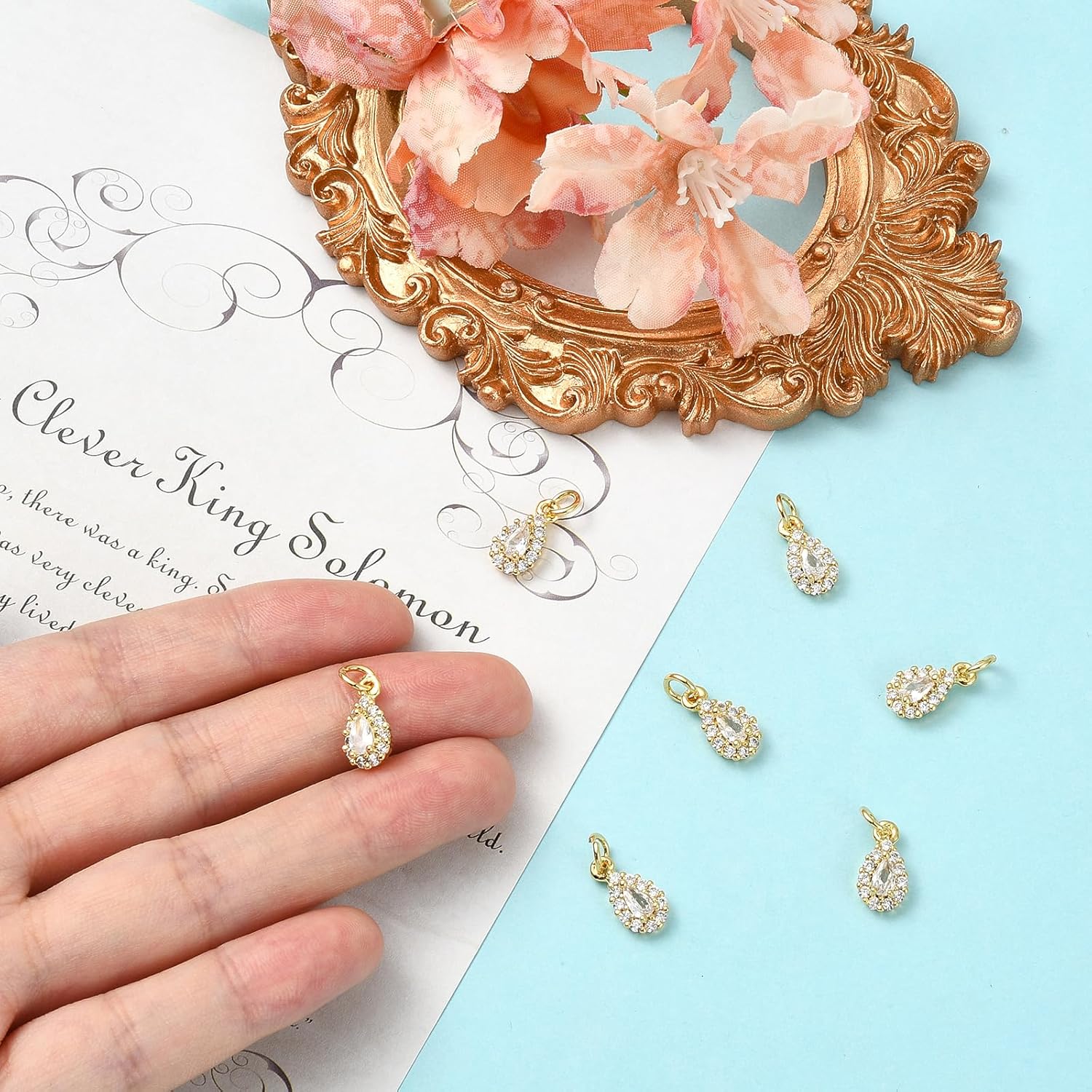 10Pcs Bulk Small Crystal Dangle Charms for Jewelry Making Real 18K Gold Plated Brass Cubic Zirconia Charms Water Drop Teardrop Pendants for Jewelry Making Earring Necklace Bracelet - Image 3