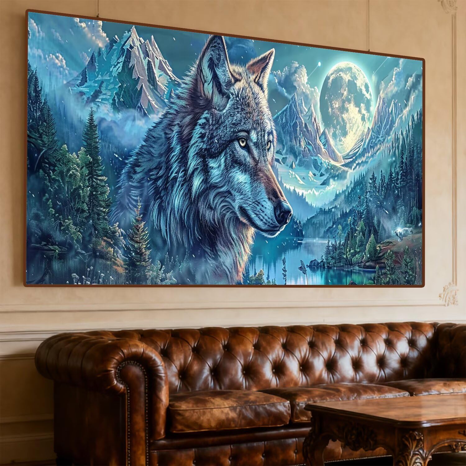 Obraz diamentowy wilk diamentowy pełny zestaw 150 x 60 cm diamentowe malowanie dziewczyna malować według numerów, DIY diamenty, kryształowa mozaika DIY malarstwo dla dorosłych, wystrój domu prezenty