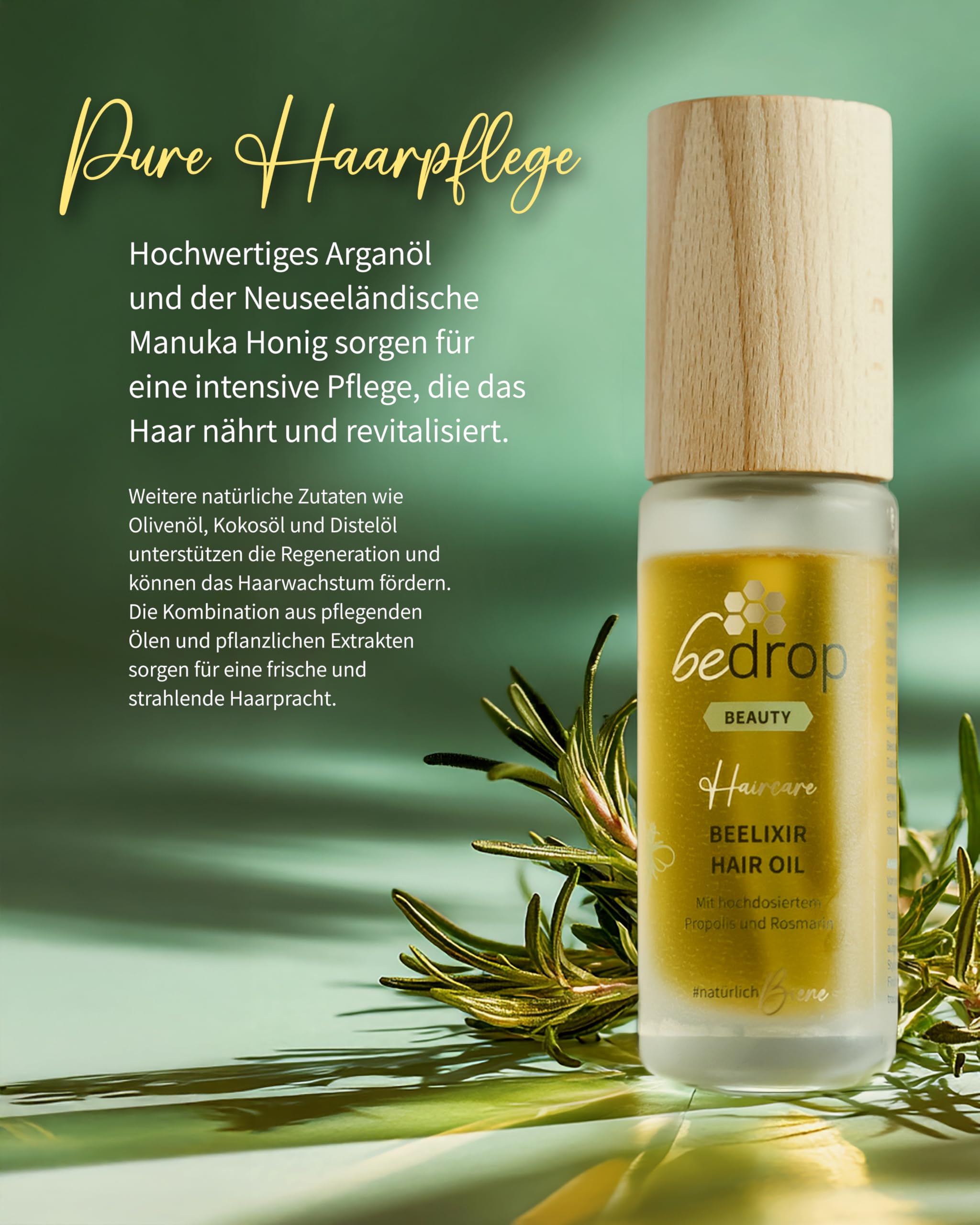 bedrop Beelixir Haaröl bei Haarausfall - Für Haarwachstum & als stärkende Pflege für Haare und Kopfhaut | mit Manuka Honig, Propolis, Rosmarin Extrakt - 30ml