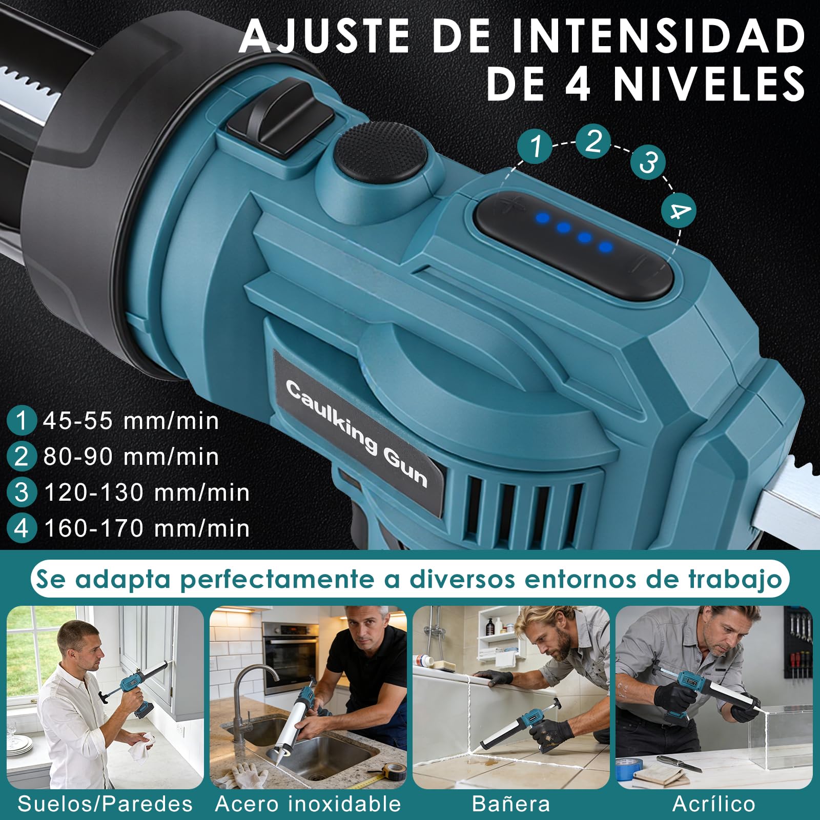 Pistola de cartuchos de batería compatible con Makita batería de 18 V, luz LED, pistola de calafateo eléctrica, pistola de silicona para cartuchos de 300-310 ml (sin batería)