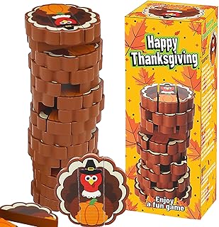 45 Pcs Thanksgiving Jenga Game, Wooden Blocks Stacking Game for Kids Adults, Tumbling Tower Game, Thanksgiving Games Gifts for Family Reunion Fall Party Classroom Activities Supplies
