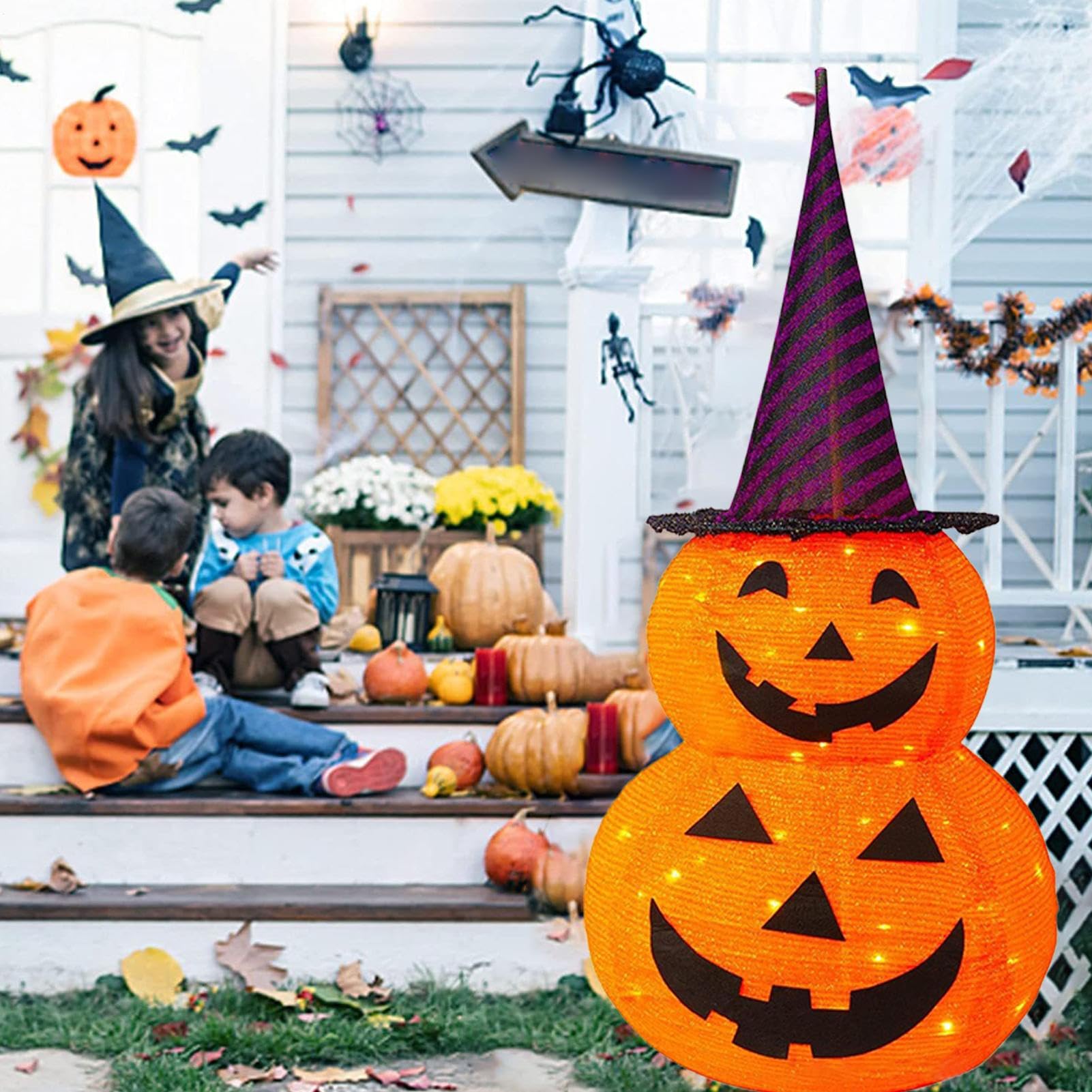 Świecąca Dynia Halloweenowa Jesienna Dekoracja Na Ganek | Dekoracyjna Lampka Świąteczna Dla Właścicieli Domów Dom Mieszkanie Salon Sypialnia Biuro Balkon Ogród Taras