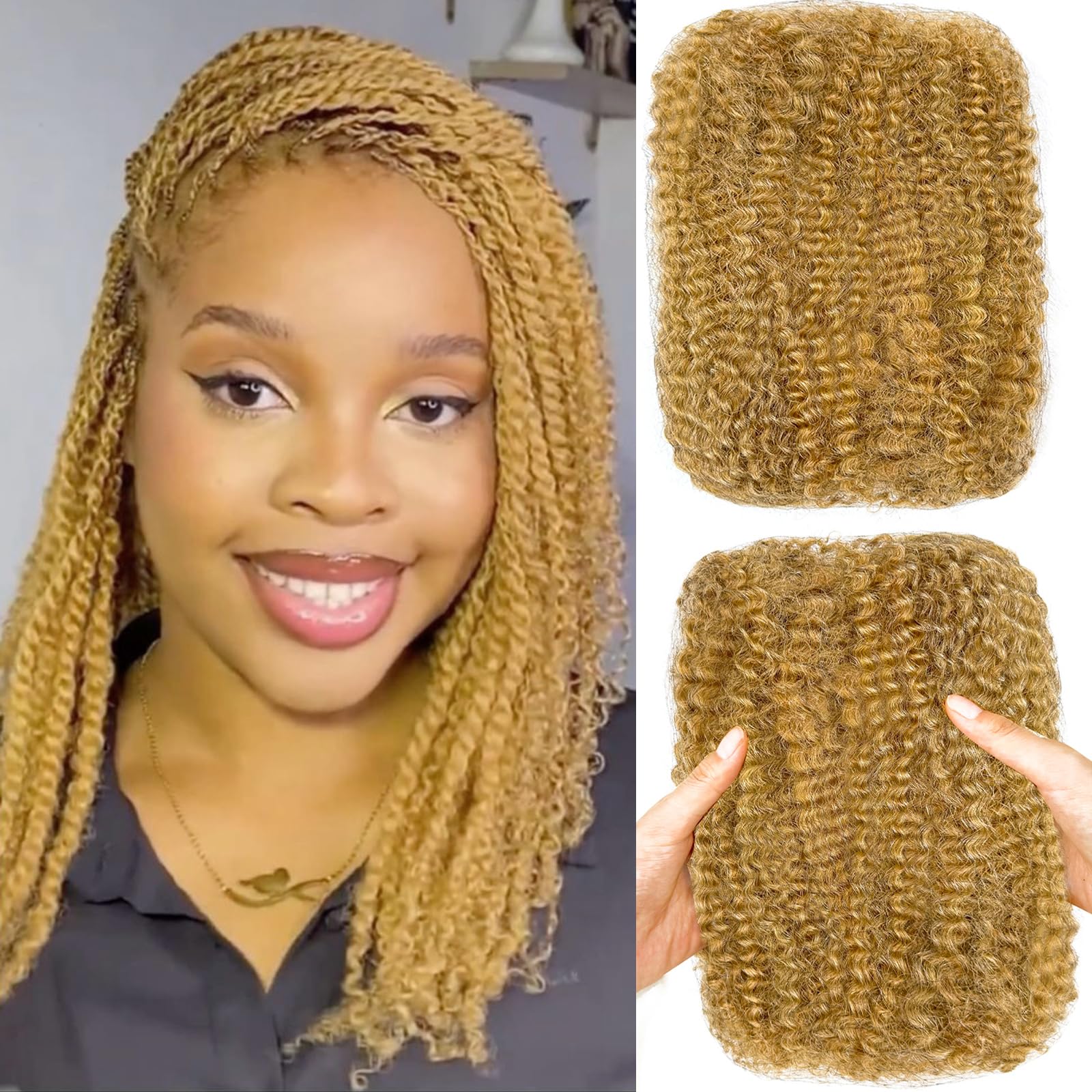 18 Inch Afro Kinky Curly Human Hair Extensions Bulk Bundle Brazilian Afro Kinky Extensions | Virgin 4C Textured Hair  main image 3