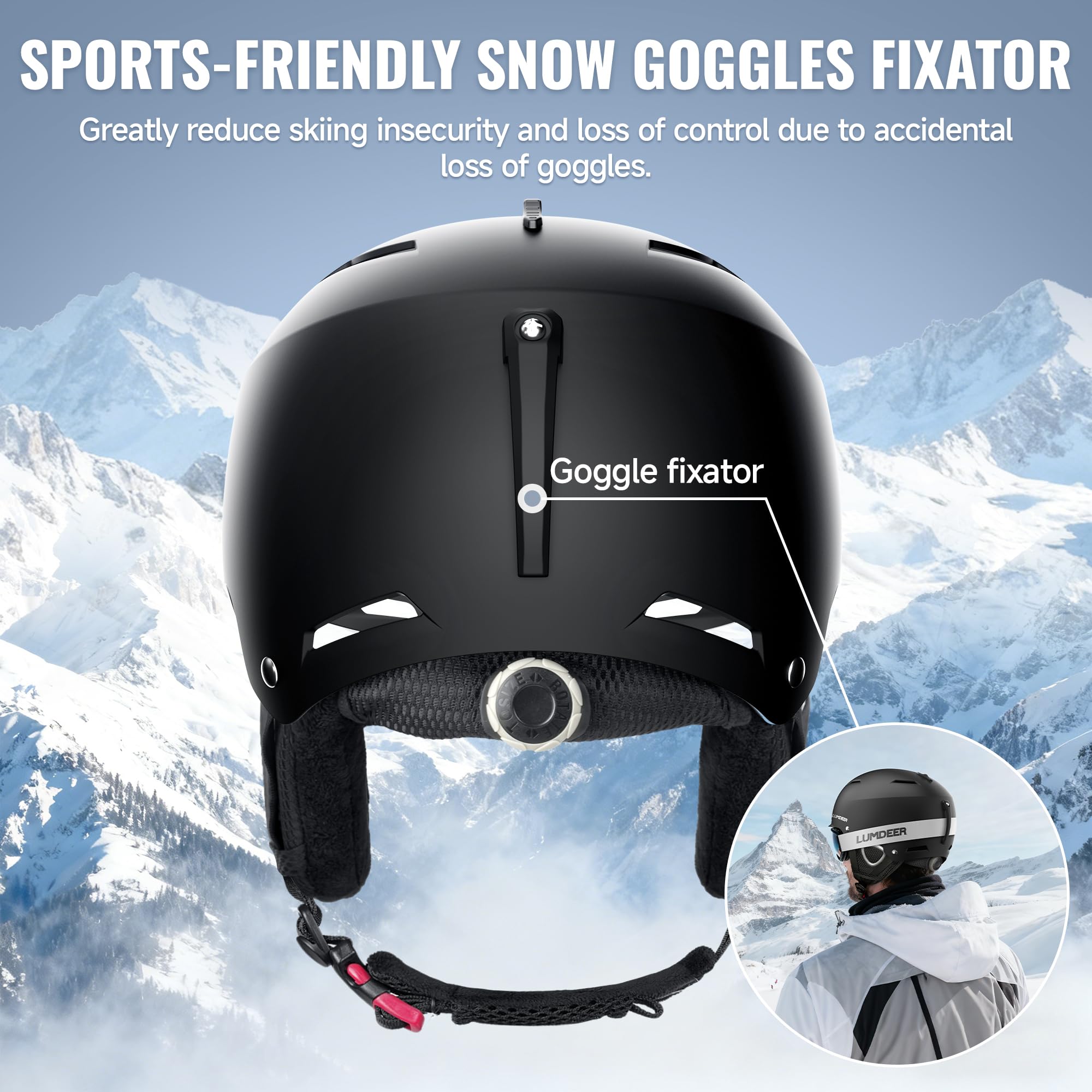 LUMDEER Kask narciarski – certyfikowany kask snowboardowy do aktywnej wentylacji, trwała powłoka PC i pianka EPS oraz ciepła strona wewnętrzna, do jazdy na nartach, snowboardzie, dorosłych, mężczyzn i