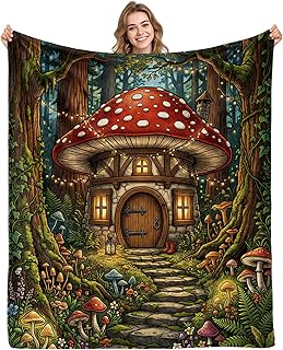 Mushroom House Throw Blanket, 50x60 inches, Fairy Garden Soft Fleece Bla...