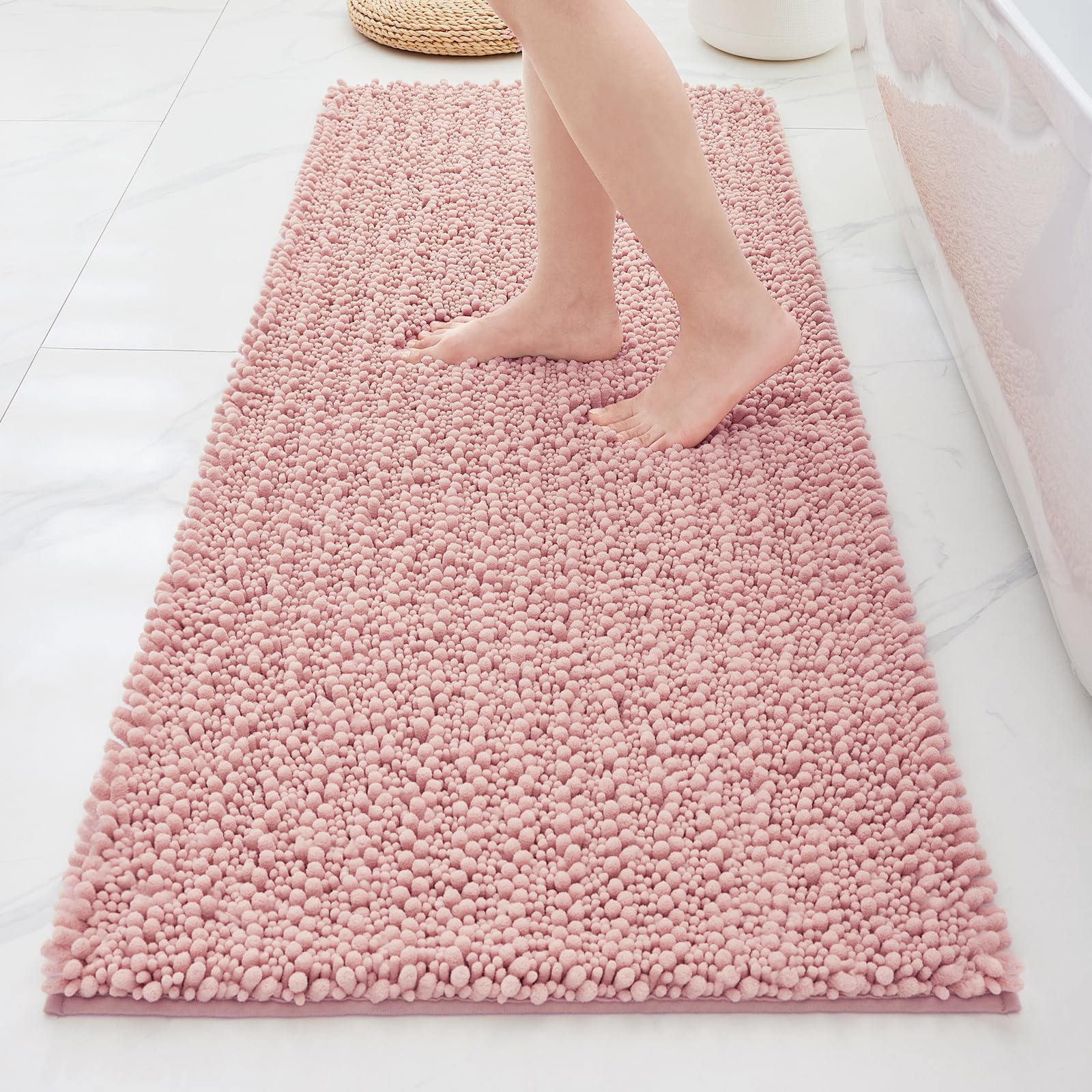 Bathroom Rugs 60x24,Extra Soft Absorbent Chenille Bath Rugs, Pink