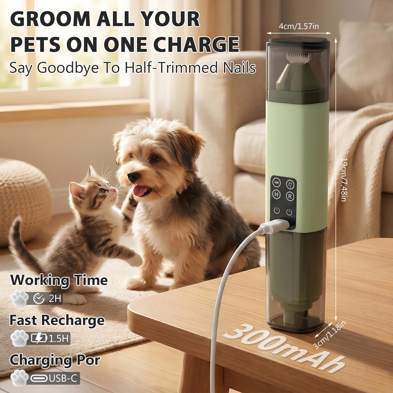 Molinillo de uñas y recortador de patas 2 en 1 para perros y gatos | Molinillo de uñas y cortaúñas para mascotas con luces LED, seguro y sin estrés, ideal para mascotas pequeñas a grandes