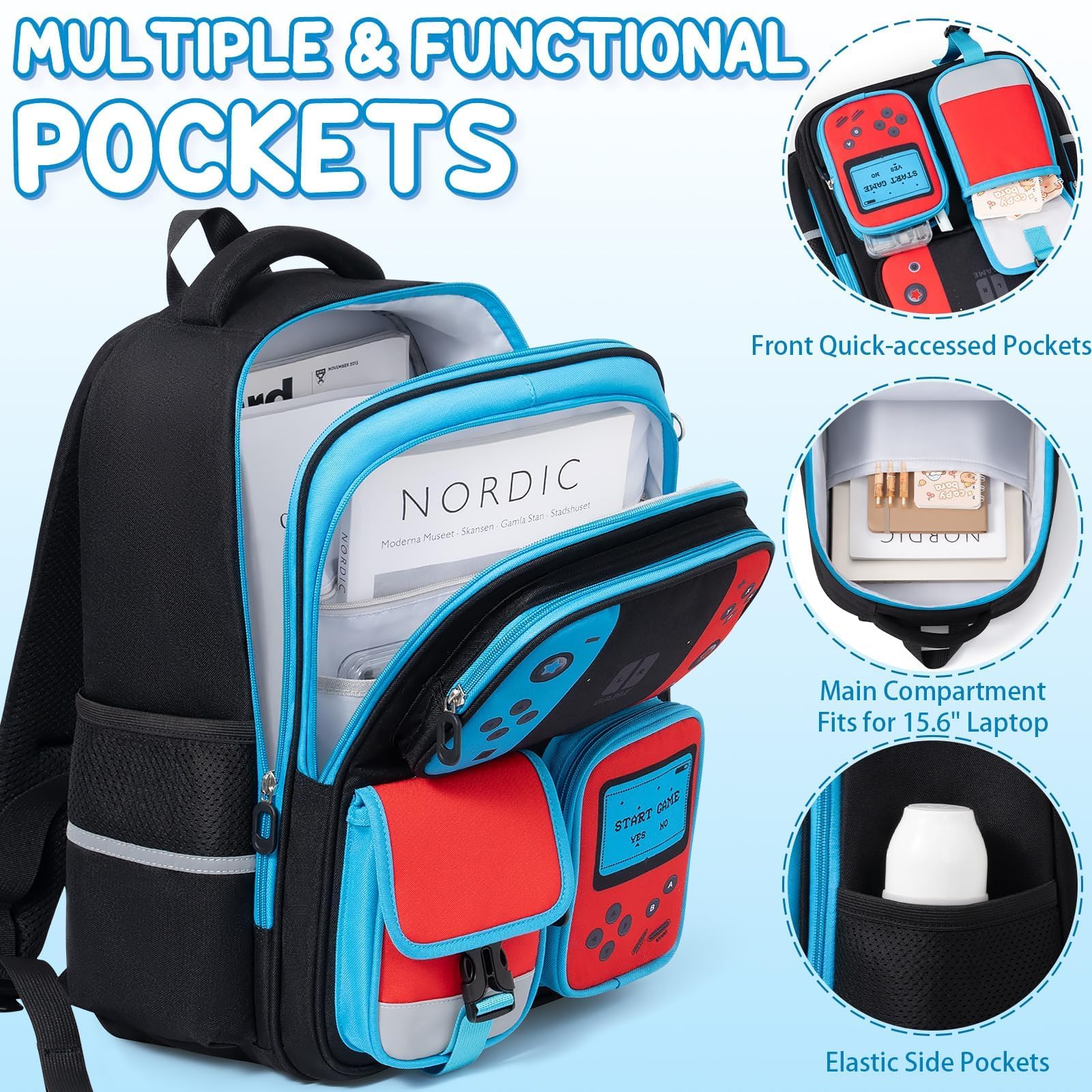 Fimibuke Kinder-Rucksack für Schule, Jungen, 3 Stück, Gamer-Rucksack mit Lunchbox und Federmäppchen, Gaming, Schule, Büchertasche, Teenager, Kinder