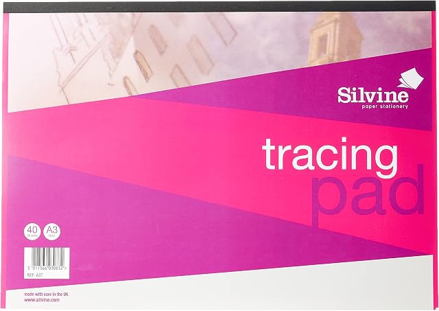 Silvine A3 Everyday Tracing Pad. 40 Sheets of Quality Lightweight Tracing Paper (63gsm) Ref A3T