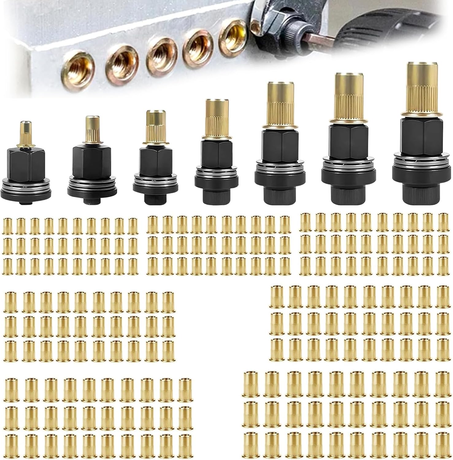 6 Piece Rivet Nut Pliers Set with 60 Pieces Nuts, Rivet Pliers, Rivet Nuts, Rivets Set for M3, M4, M5, M6, M8, M10 Rivet Nut Tool for Automotive, Conductors, Furniture and Decoration Processing