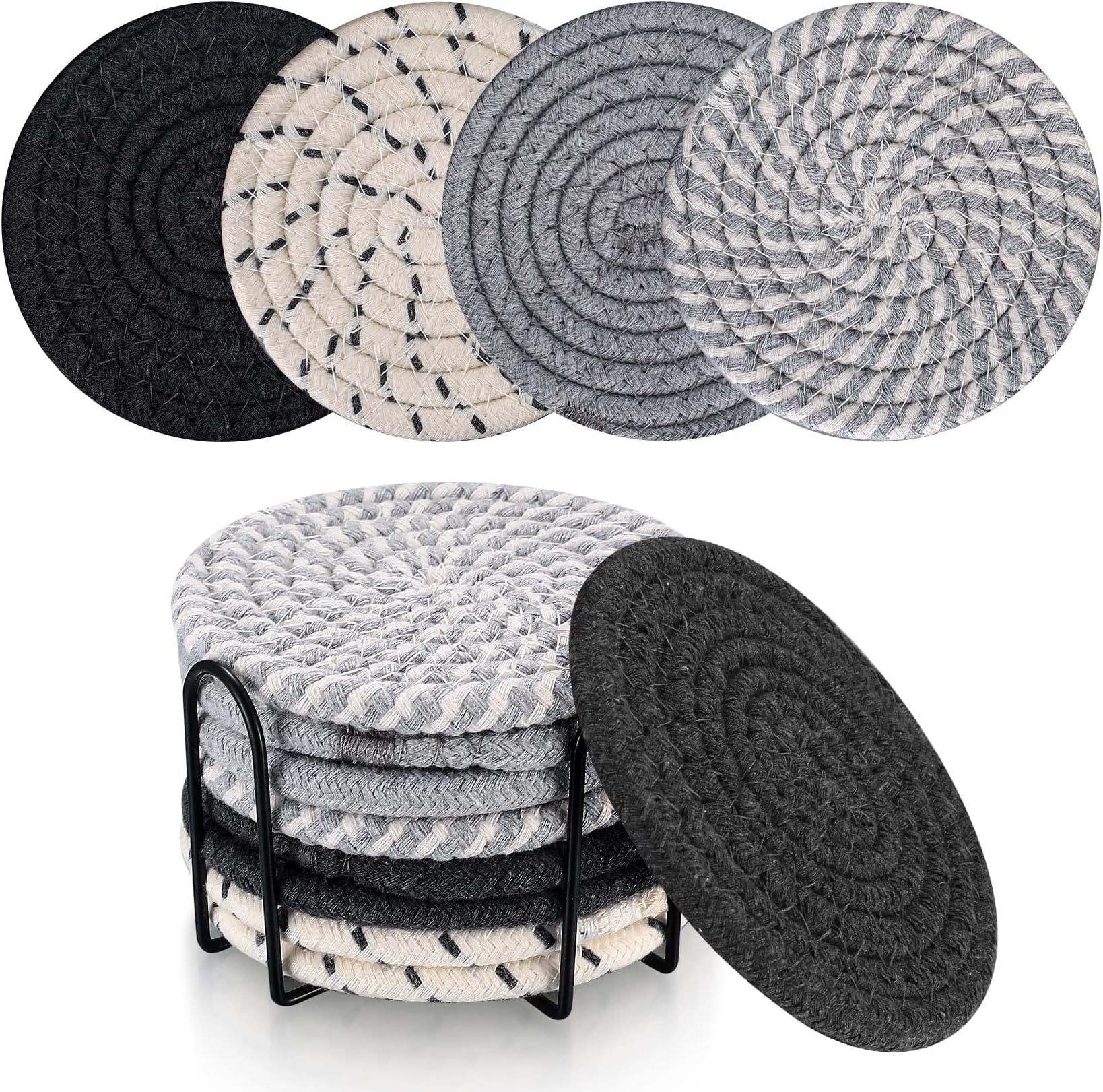 8 Pcs Absorbent Coasters for Drinks, Cotton Woven Drink Coaster, Braided Coasters Heat-Resistant for Home Coffee Table Desk Cups Tabletop Protection Coaster