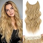 BUPPLER Halo Hair Extensions 20 Inch Invisible Wire Hair Extensions Adjustable Long Wavy Hairpiece Synthetic Upgrade 4 Secure Clips in Hairpieces 20 Inch,Light Golden Brown