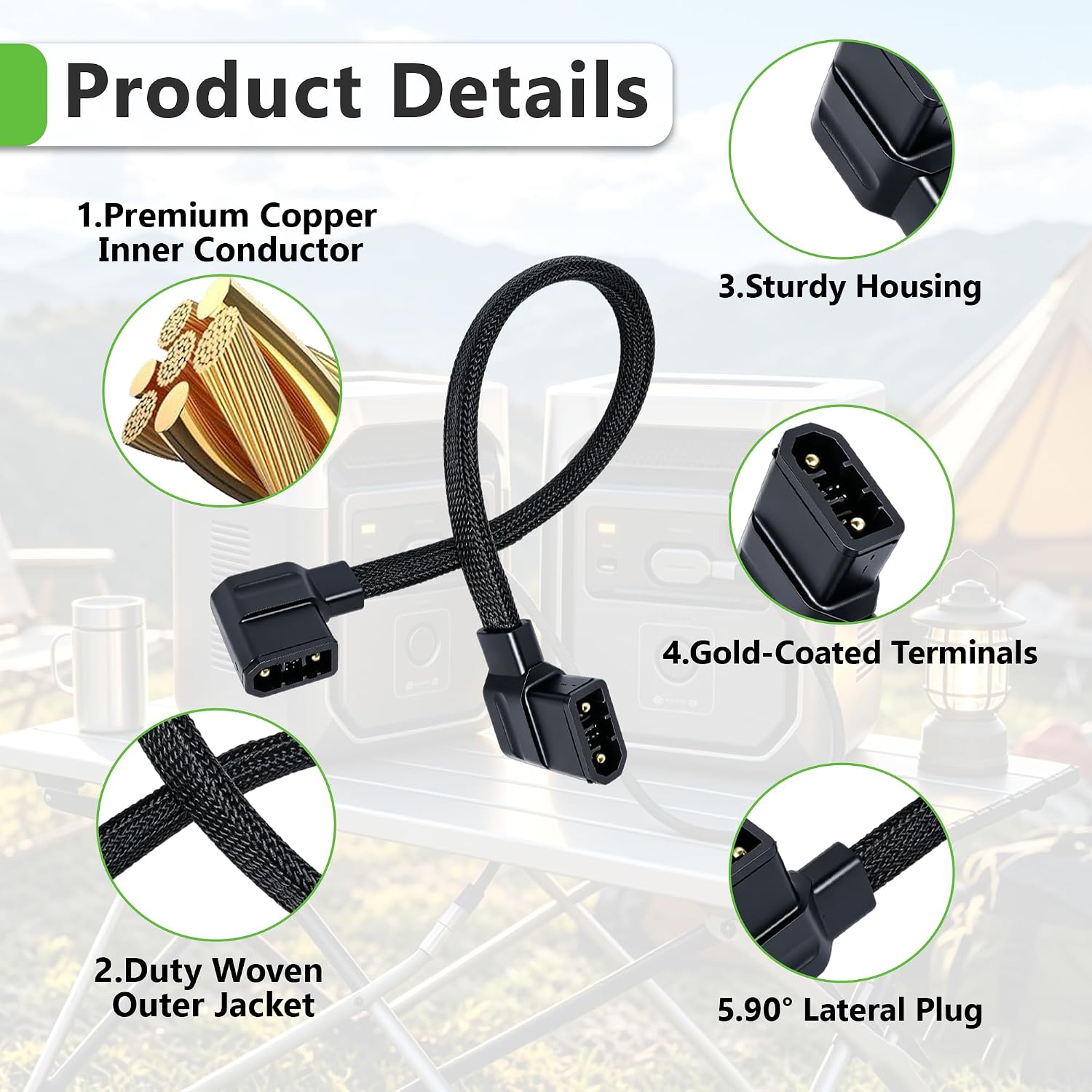 XT150 Extra Battery Connection Cable | 21in Braided | Compatible with Delta Max、Delta 2、 Delta 2 Max、Delta 3、Delta 3 Plus、Delta 3 1500、Wave 2/3 | Not Compatible with Delta Pro/Pro 3/Ultra/3 Max