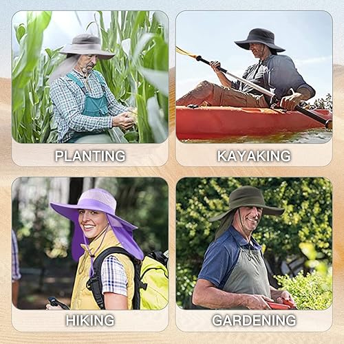 Miniatura 7 de Sombrero de pesca para hombres, sombrero de sol al aire libre UPF50+ malla de ala ancha sombrero de pesca con solapa para el cuello