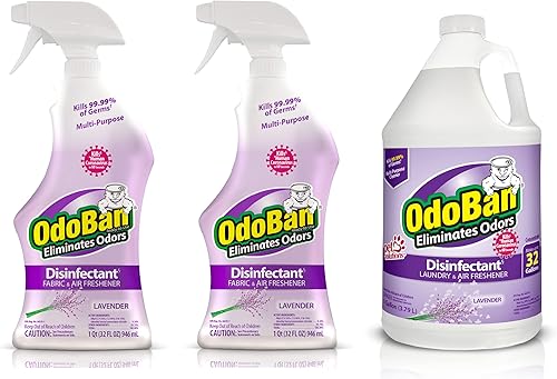 OdoBan Desinfectante y eliminador de olores listo para usar, juego de 3, 2 botellas de aerosol, 32 onzas cada una y concentrado de 1 galón, aroma a