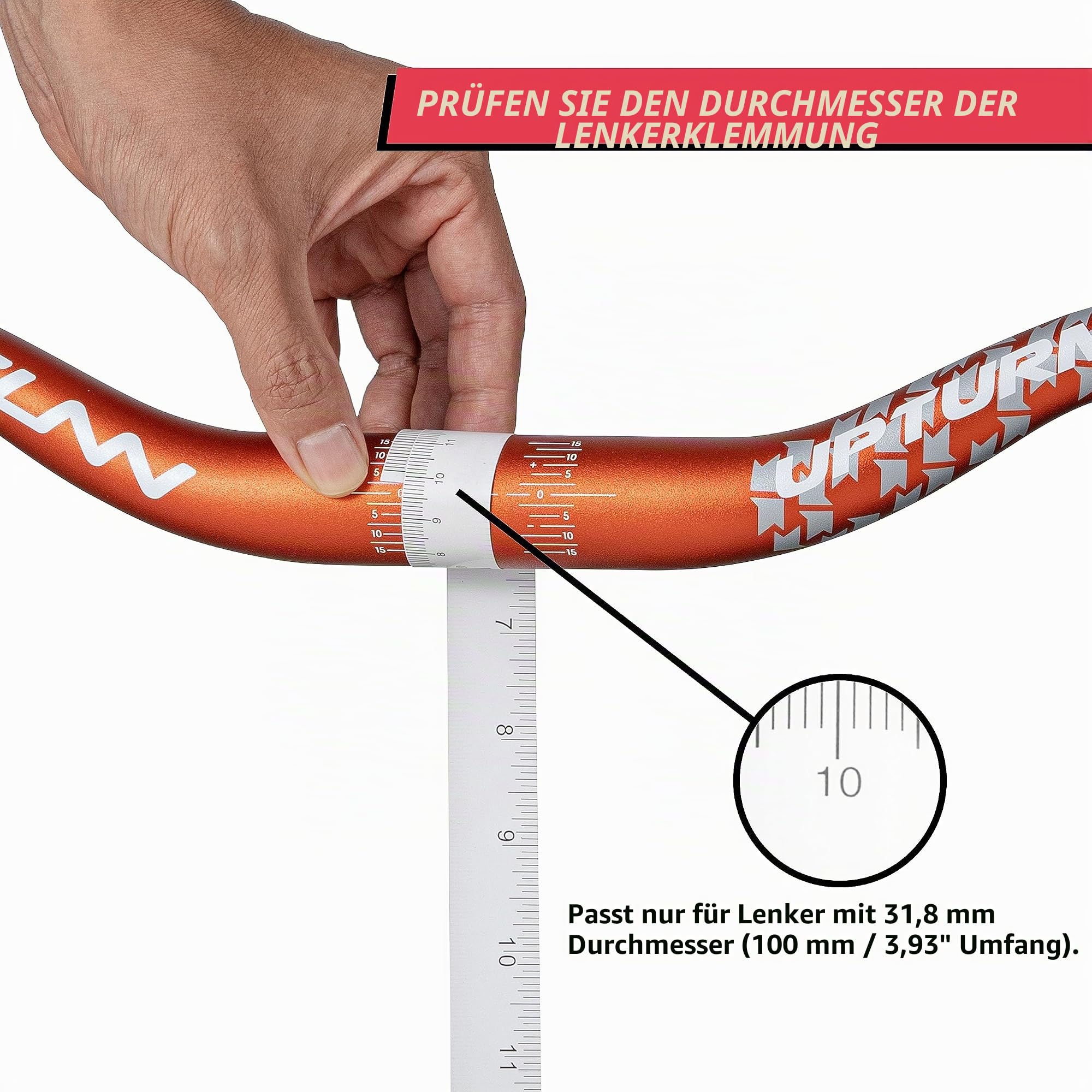 Funn Upturn Hochgelegener Mountainbike-Lenker mit 31,8mm Klemmbreite und 785mm Breite, langlebiger und leichter Legierungs-Riser-Lenker für MTB und BMX, 75mm Erhöhung (Orange)