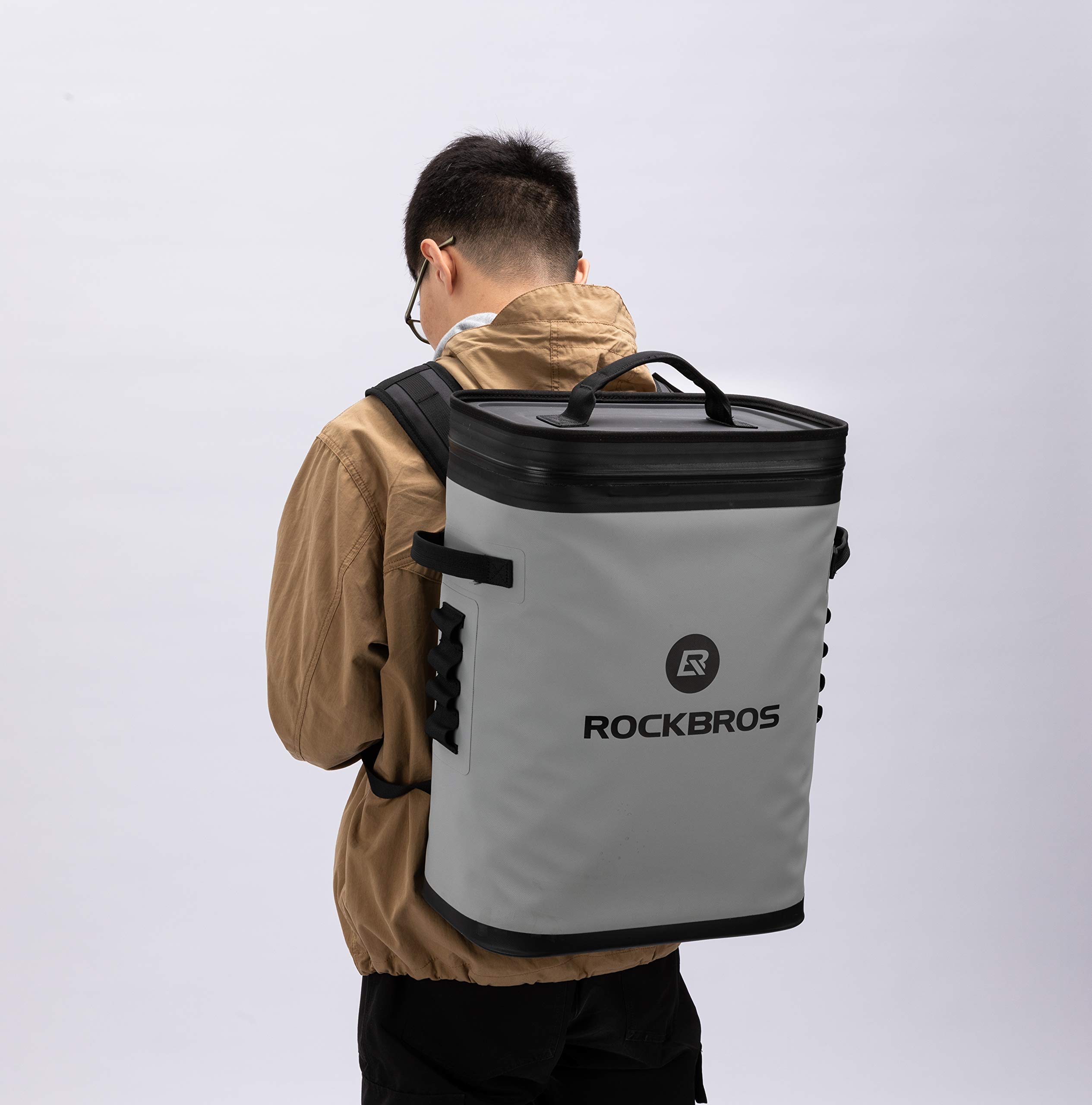 ROCKBROS Bolsa Nevera 20/22L Enfriamiento 48H Portátil Impermeable Flexible para Camping Picnic Playa Barbacoa Pescar Viaje en Coche Gris/Verde