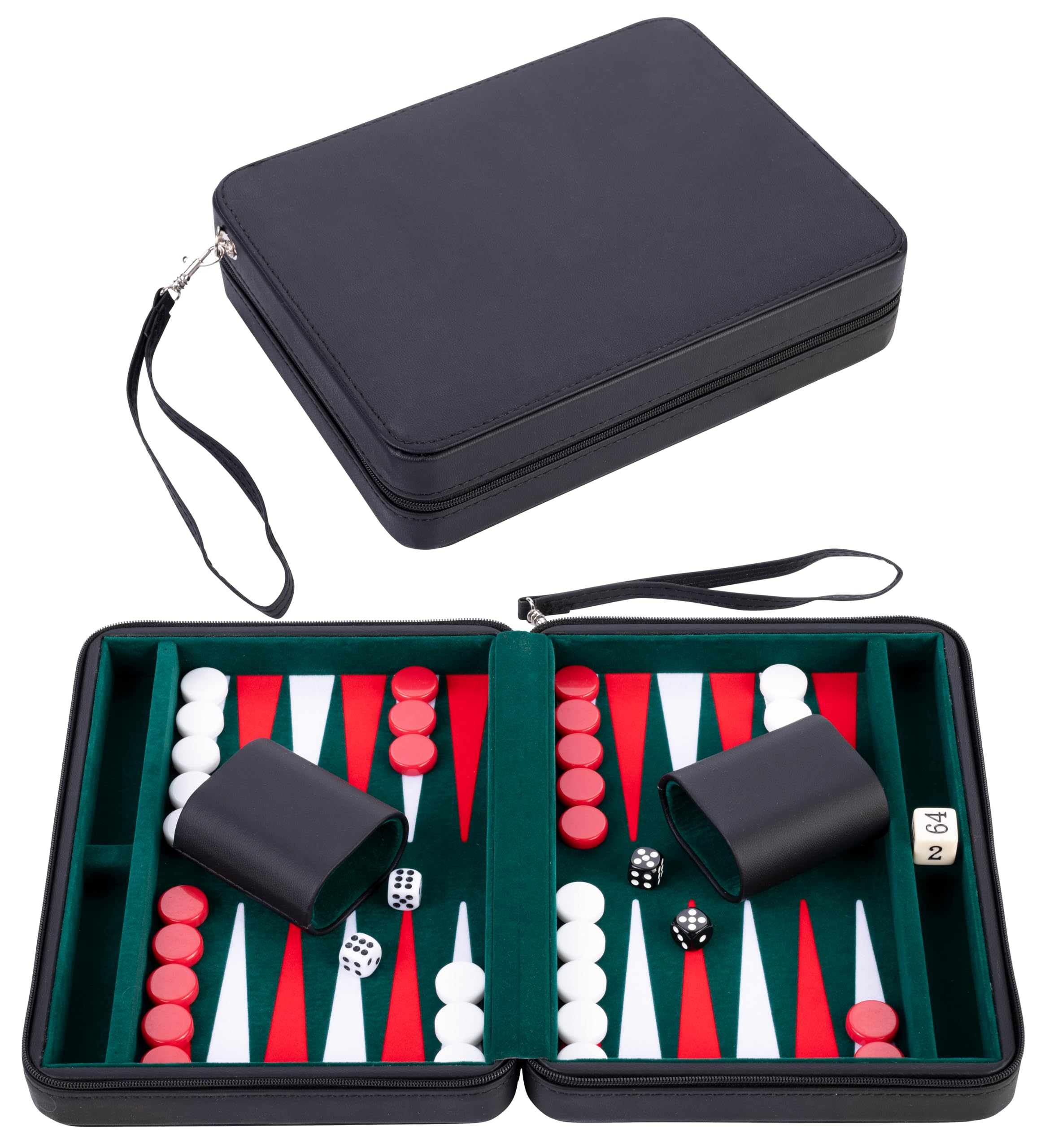 Engelhart Backgammon podróżny 9" zamykany zieleń czerwień biel plansza z filcu gra strategiczna 6+