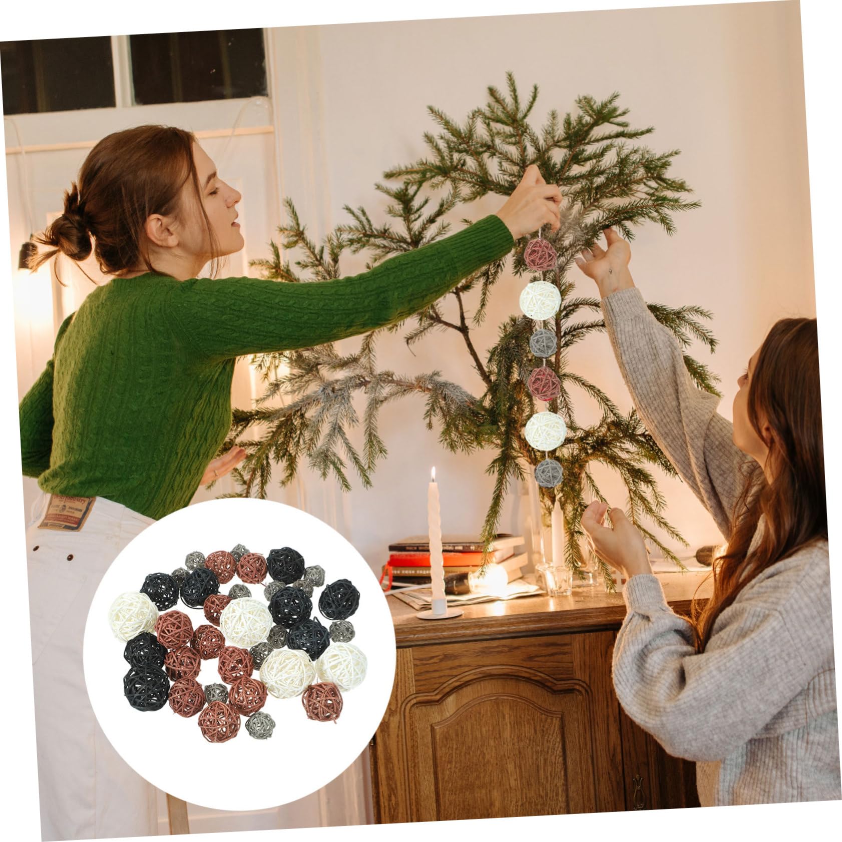 ABOOFAN 144 Pièces Décoration Boule Takraw en Osier Ornement Boule De Noel Boule Décorative De De Orbes Sphères Tissées Décoration De Noël à Suspendre Boules D'osier Rotin