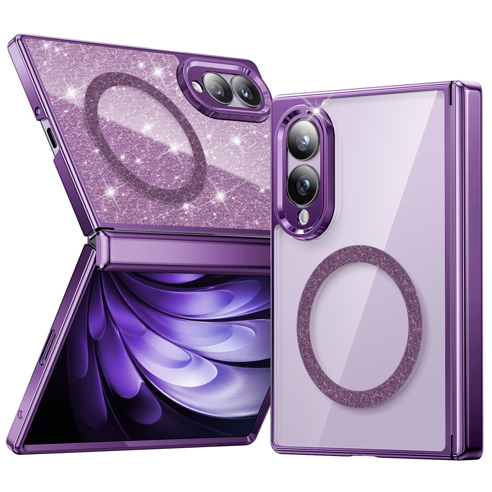 Meifigno Candy Series handyhülle für Samsung Z Fold 8 Hülle, Kobaltviolett | Kompatibel mit MagSafe, Erhöhter Kameraschutz & Robuster Scharnierschutz, Galvanisches Verfahren, Abnehmbare Glitzerkarte