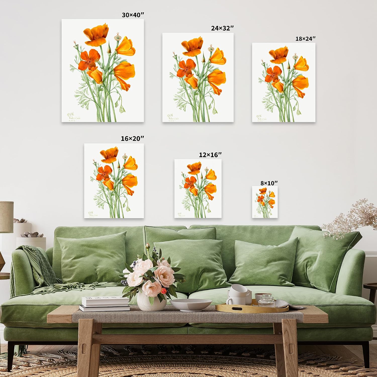 Poster Master California Poppy Canvas - Retro Flower Print - Floral Art - Gift for Him, Her & Florist - Aesthetic Decor for Bedroom, Living Room, Dorm or Flower Shop - 8x10 STRETCHED Canvas
