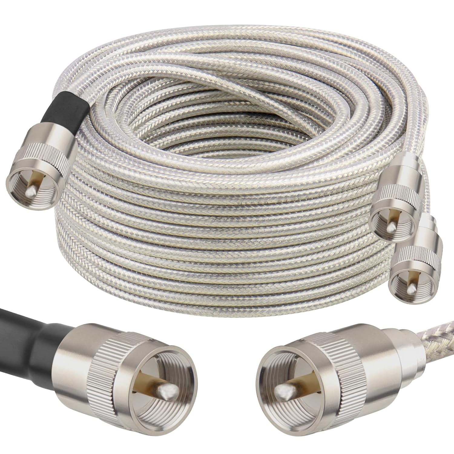 Dual CB Antenna Coax Cable 20FT,Low Loss RG8X Stranded Core Co-Phase CB Coax Cable with（3） PL-259 Connectors - 20 Foot