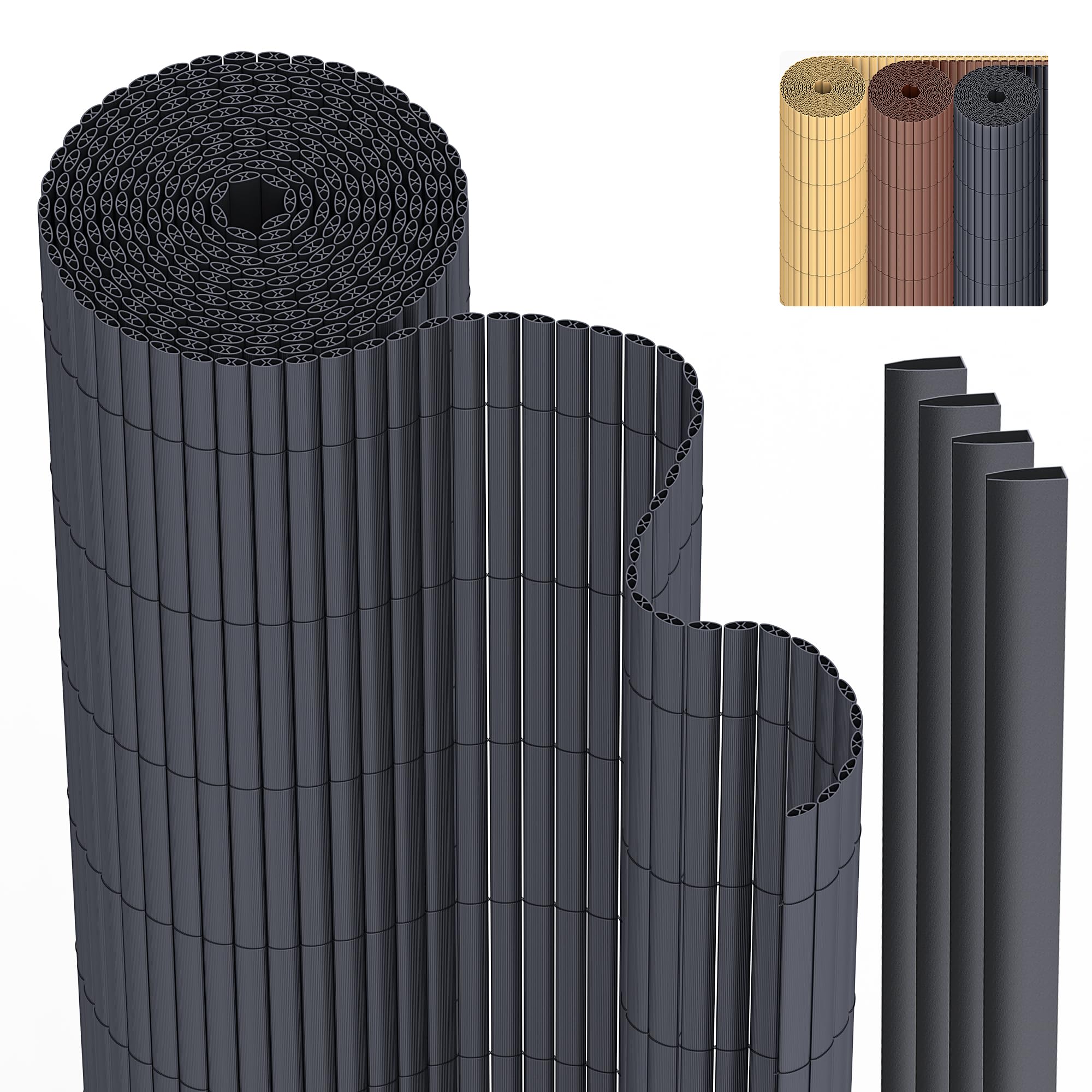 PVC Sichtschutzmatte Sichtschutzzaun 100 x 400 cm Privatsphäre Wetterfest für Garten, Balkon und Terrasse, Sichtschutz mit Strukturierte Oberfläche, Balkonumrandung mit Kabelbindern & Abdeckung