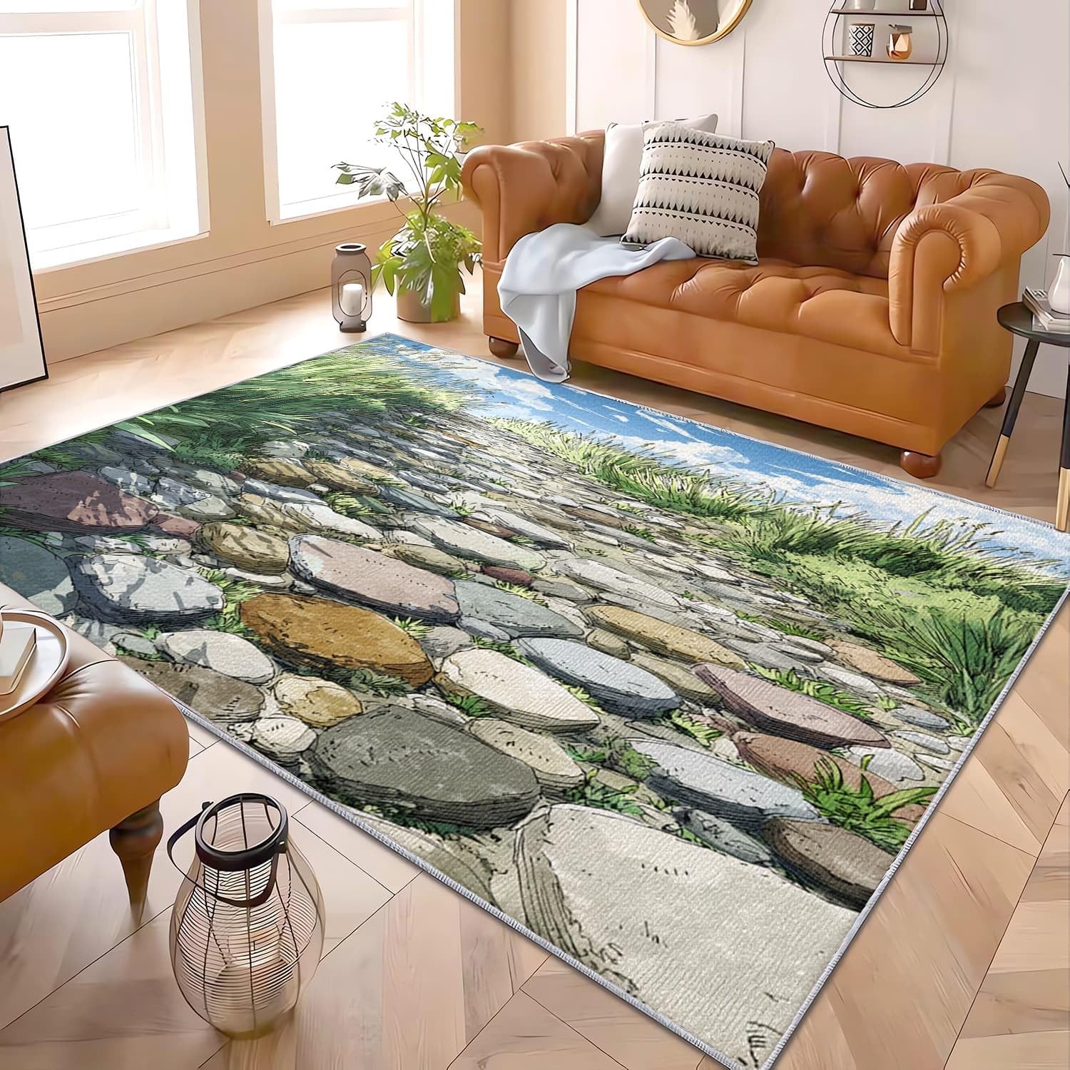 Dywan z krótkim włosiem z kreskówki, trawa, do sypialni, salonu, 180 x 240 cm, nadaje się do prania w pralce, szybkoschnący, o wysokiej gęstości, wytrzymały, na co dzień