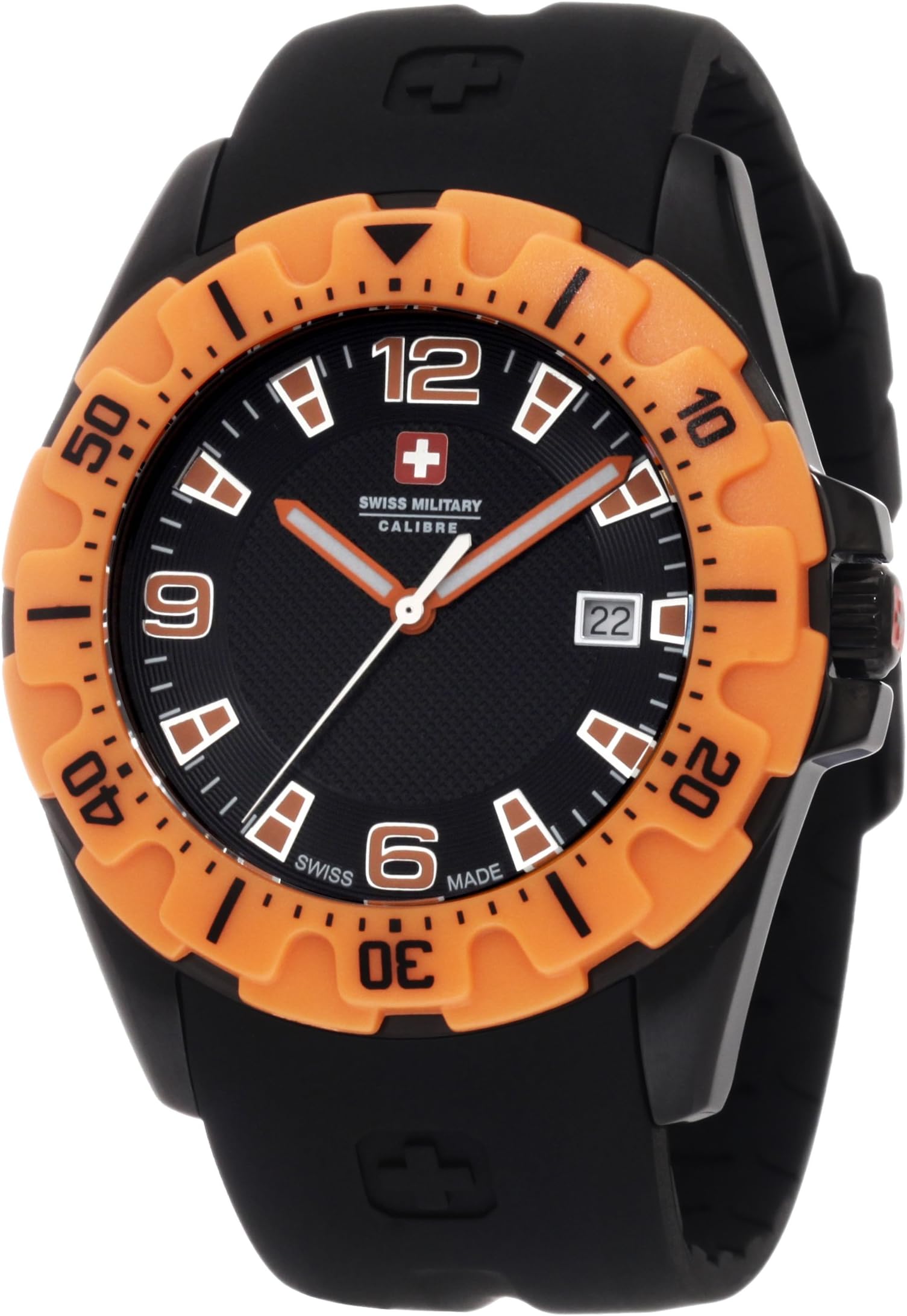 Swiss Military Calibre Men's 06-4M1-13-007.79 Marine Black PVD Orange Bezel Rubber Date Watch