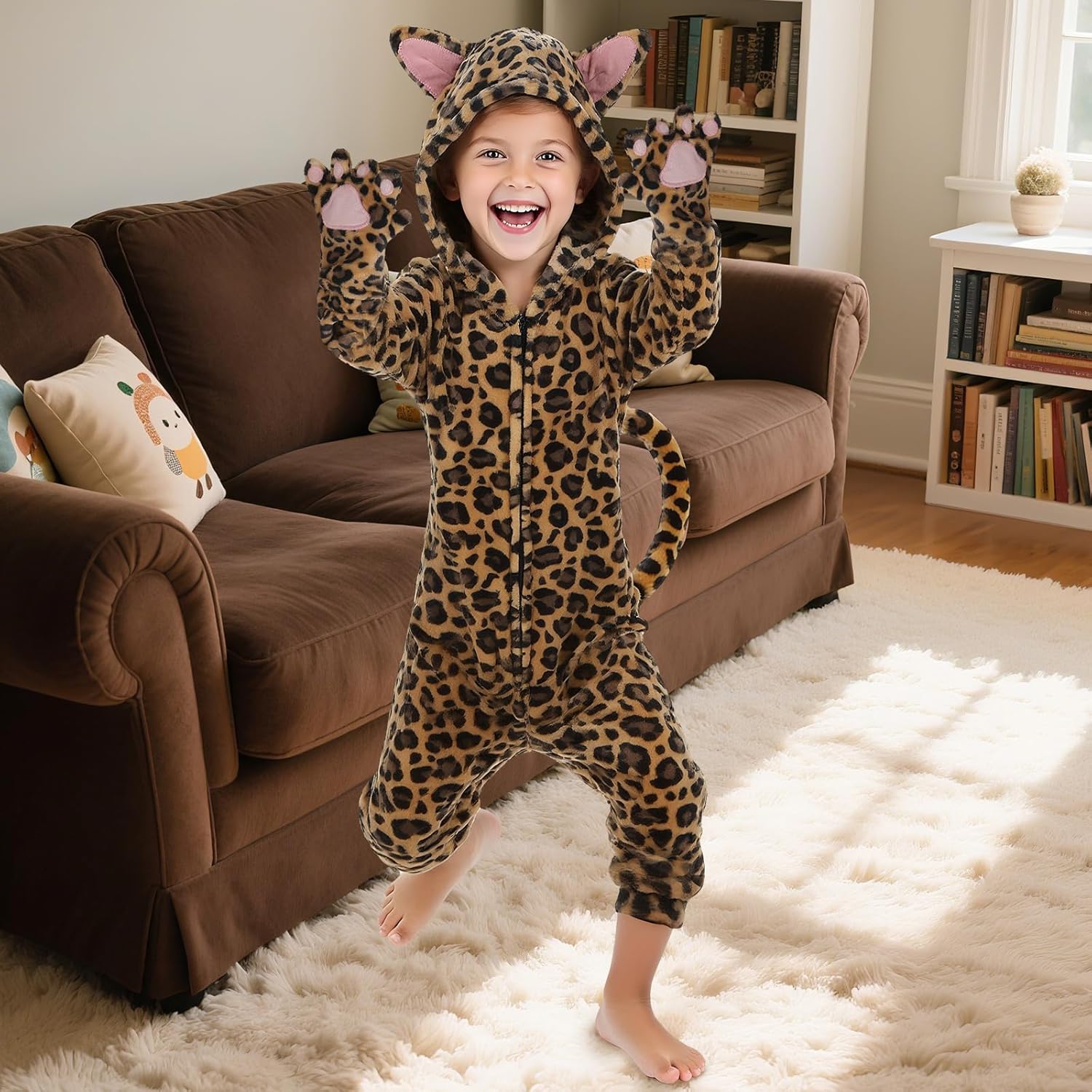 Kids Leopard Onesie Fancy Animal Costume Halloween Christmas Carnival Cosplay Dress Up Pajamas for Boys Girls - Image 8