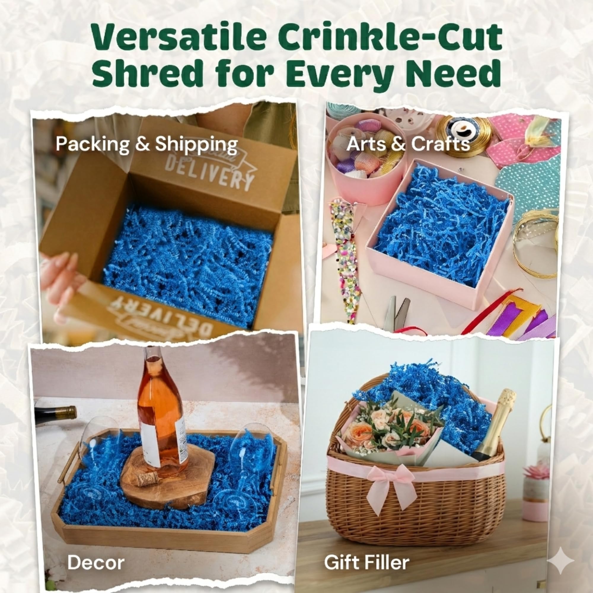 CrinklePak Wykonany w USA marszczony papier, wypełniacz do rozdrabniania, idealny do wysyłki paczek, pakowania prezentów, napełniania kosza i na wszystkie inne okazje, 4,5 kg (jasnoniebieski)