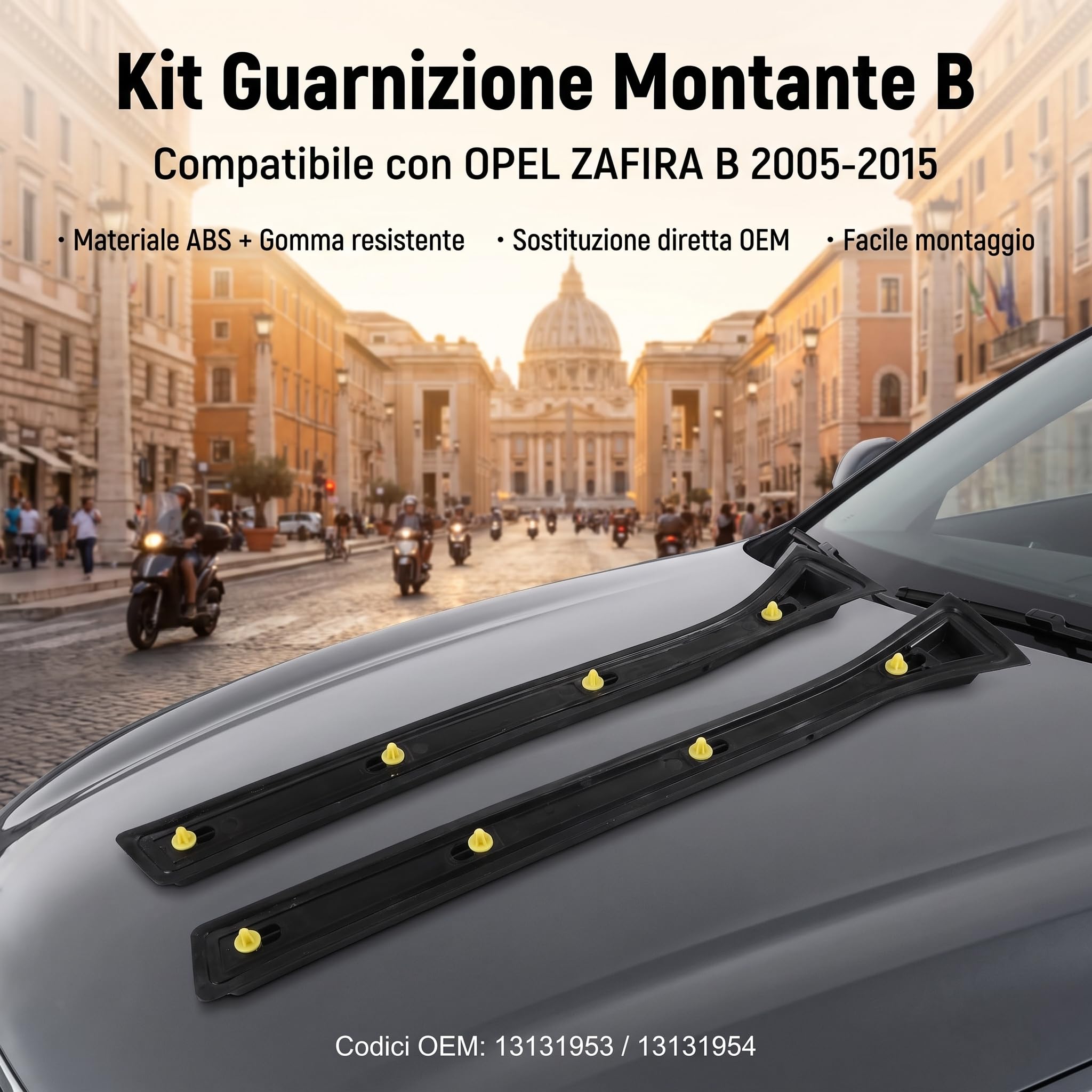 Set di finiture per montante per Opel Vuaxhall 2005-2015 | copertura in gomma per pilastro centrale Zafira B, 3131953 per montante B per portiera sinistra e destra, Gomma + ABS