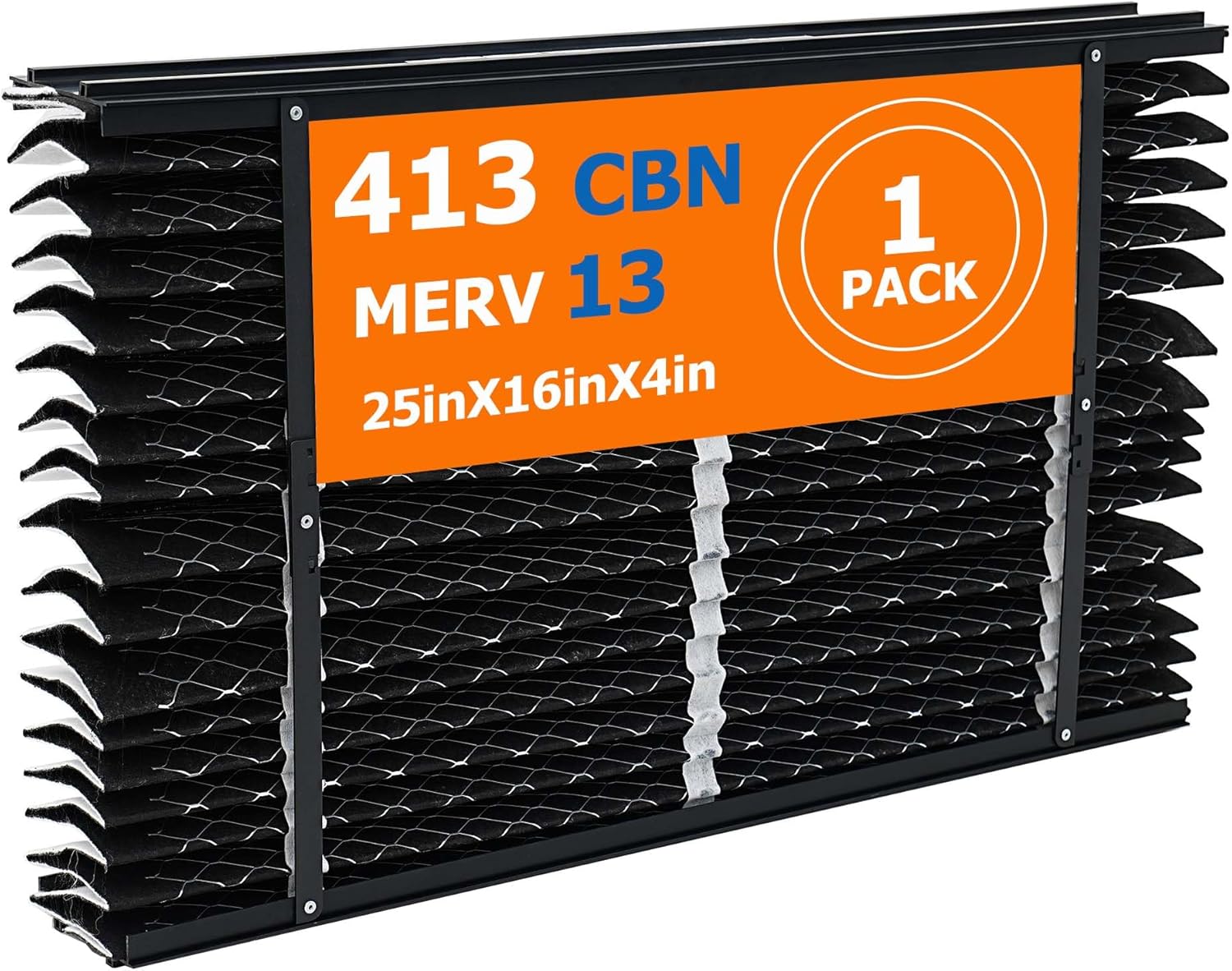 413 CBN Replacement Filter Compatible with AprilAire Whole House Air Purifier 1410, 1610, 2410, 2416, 3410, 4400 Furnace Air Purifier, MERV 13 with Carbon to Reduce Odors?Size: 25x16x4, 1 Pack