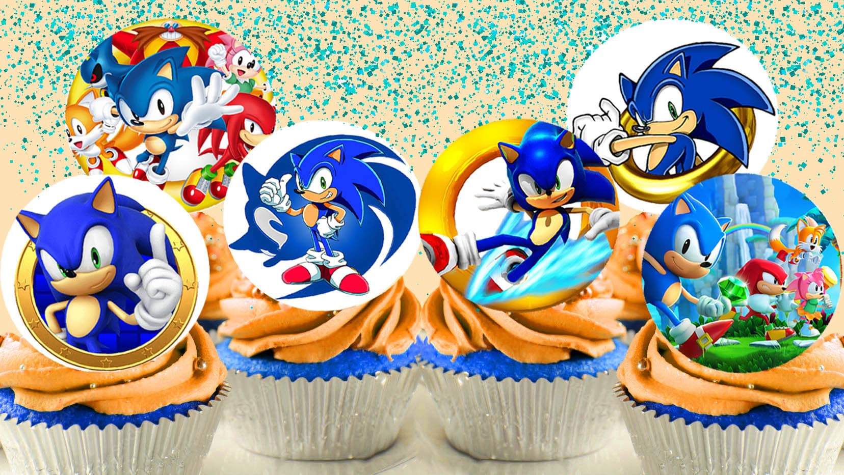 Anglesit 24 x Pre-Cut Sonic 1 Edible Stand up Wafer Paper Cupcake Toppers Cake Decorations Birthday Party