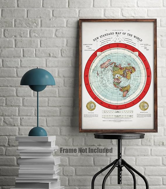 Lone Star Art Flat Earth Map - 1894 Gleason Map New Standard Map Of The World - 24 x 36 Flat World Poster - Includes eBook - Zetetic Astronomy by Samuel Rowbotham