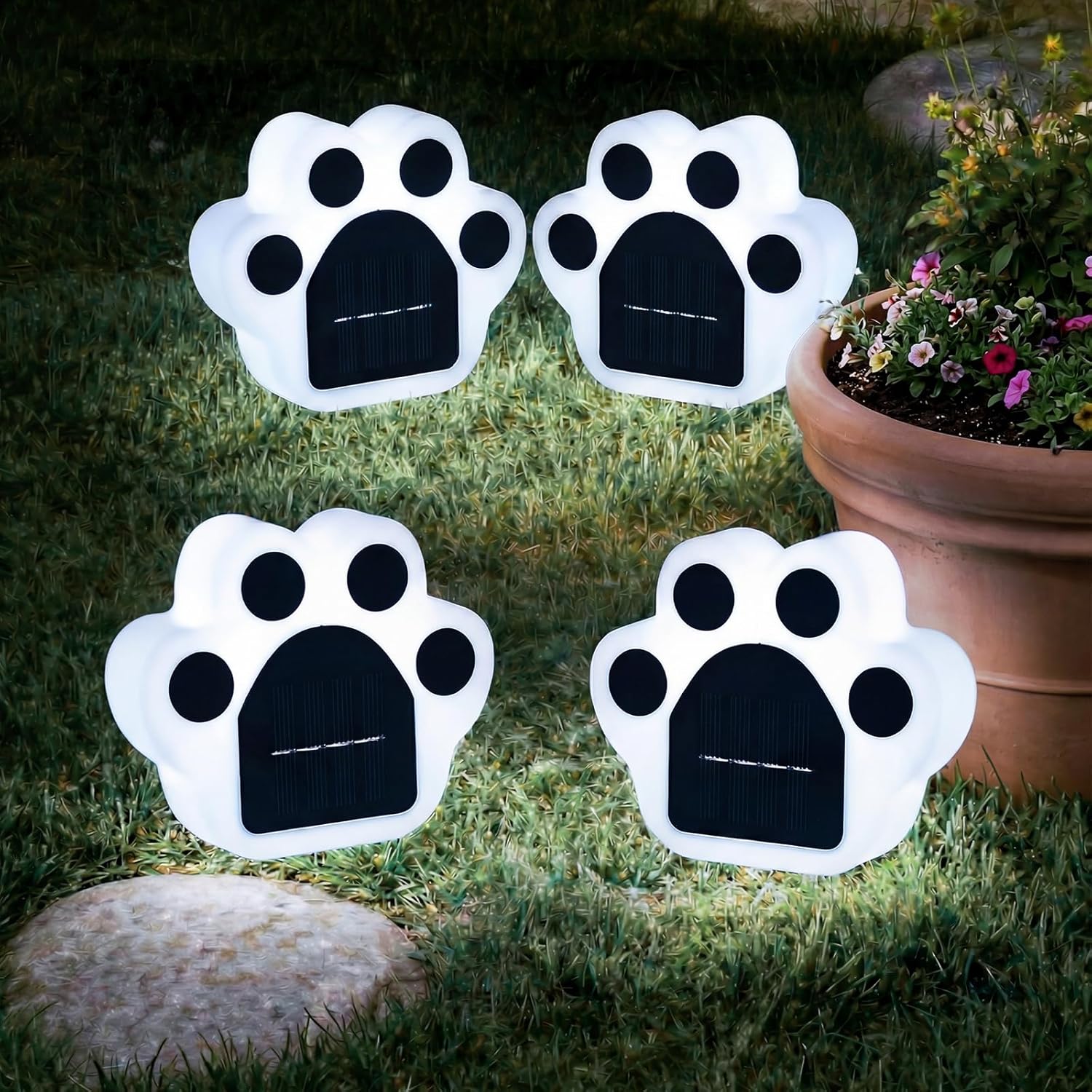 Solar Paw Print Lights 6 Pack, Outdoor Waterproof Solar Garden Lights, Lawn Patio Pathway Decorative Lights, Pet Dog Lovers Gifts for Women Mom Mother's Day (Cool White)