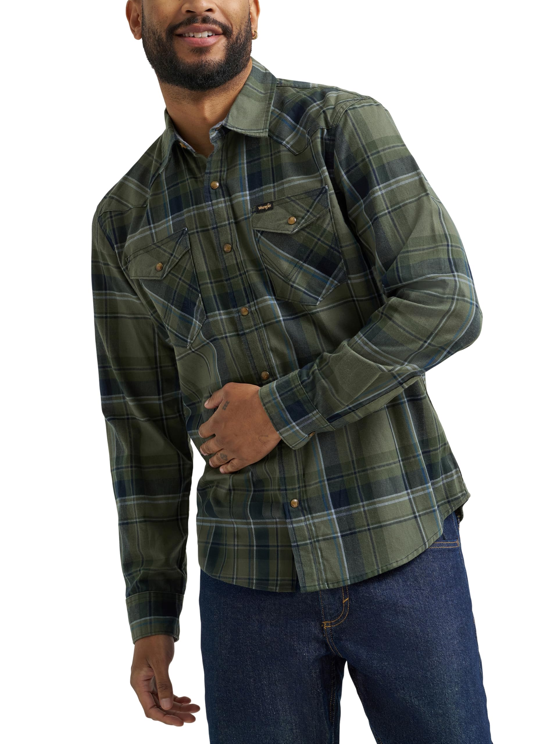 Wrangler mens Iconic Denim Regular Fit Snap Shirt Button Down Shirt