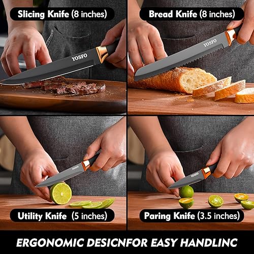 Miniatura 7 de Juego de cuchillos de cocina, juego de 15 cuchillos con bloque y afilador, acero inoxidable de alto carbono ultra afilado, apto para lavavajillas