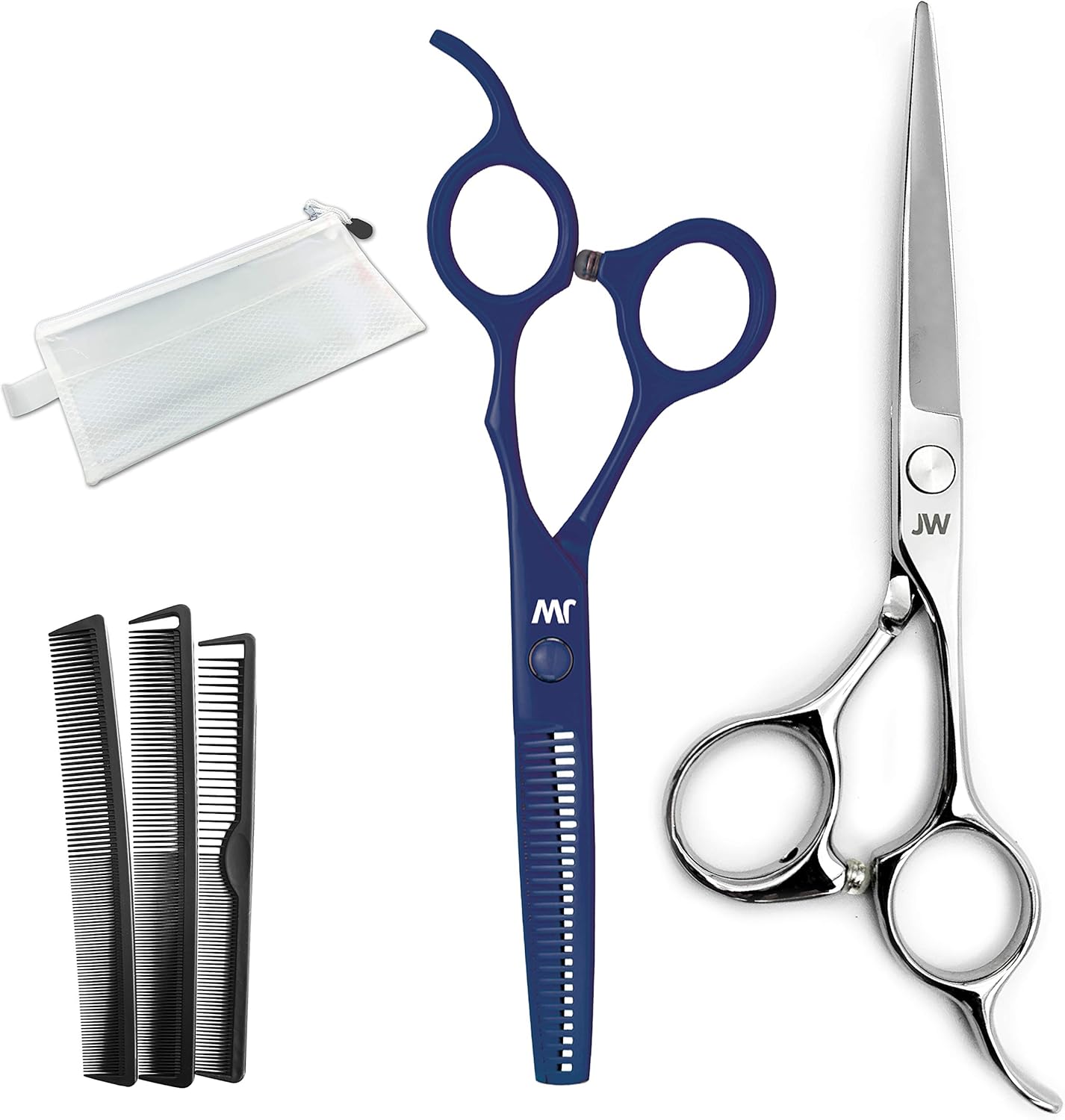 JW CRX Series - Barber Hair Cutting Scissors/Shears - with Fine Adjustment Tension Screw - Stainless Steel W/Thinner & Comb case