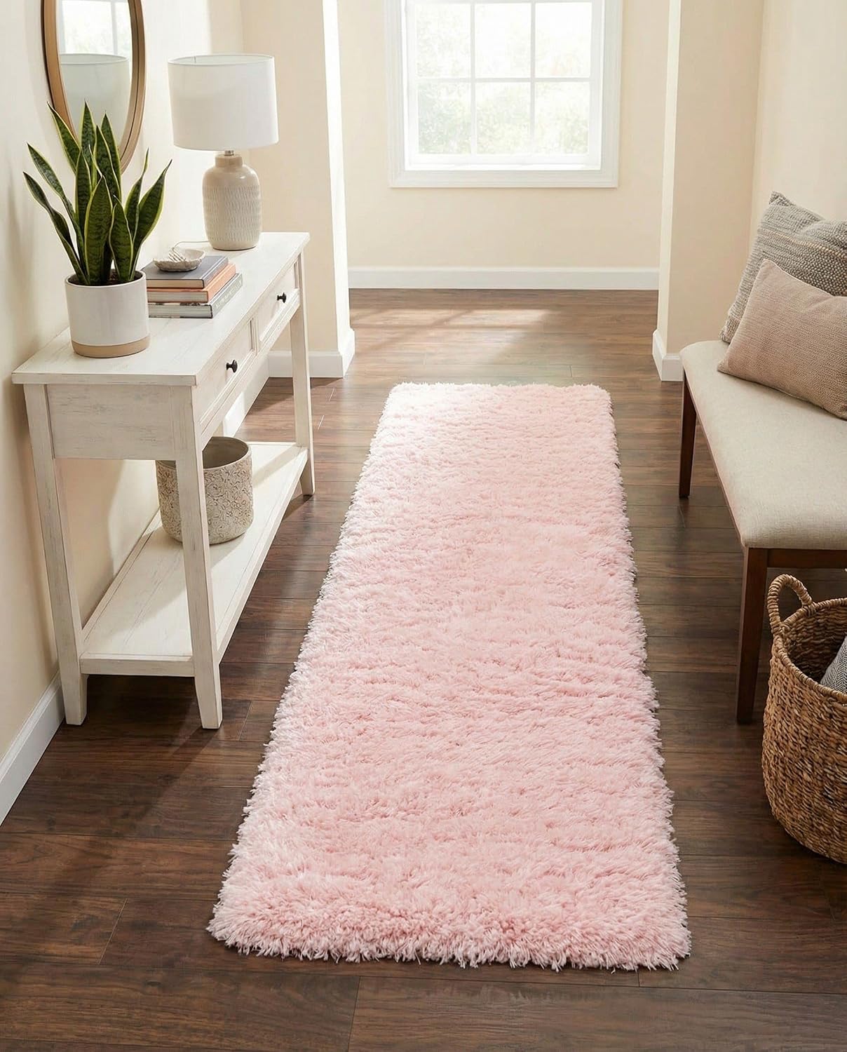 Rugs.com - Infinity Shag Rug – 6 Ft Runner Pink Lace Shag Rug – Ultra Plush 2.5 Inch Pile, Perfect for Hallways, Bedrooms, and Entryways