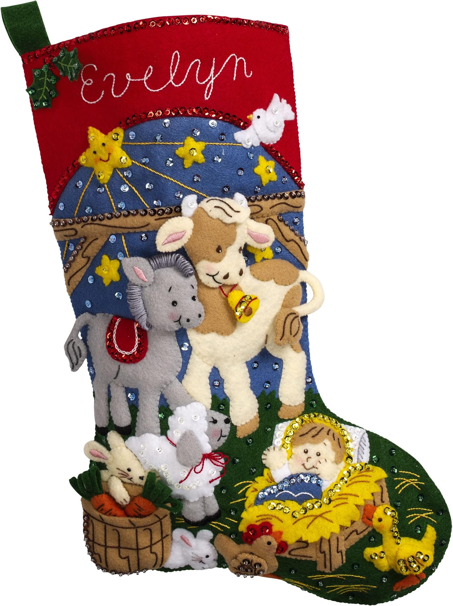 BucillaFelt Applique 18" Stocking Making Kit, Christmas Nativity, Perfect for DIY Arts and Crafts, 89531E, White