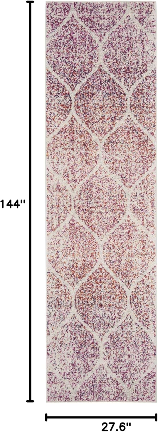 SAFAVIEH Madison Collection Runner Rug - 2'3" x 12', Cream & Fuchsia, Glam Ogee Trellis Distressed Design, Non-Shedding & Easy Care, Ideal for High Traffic Areas in Living Room, Bedroom (MAD604R)