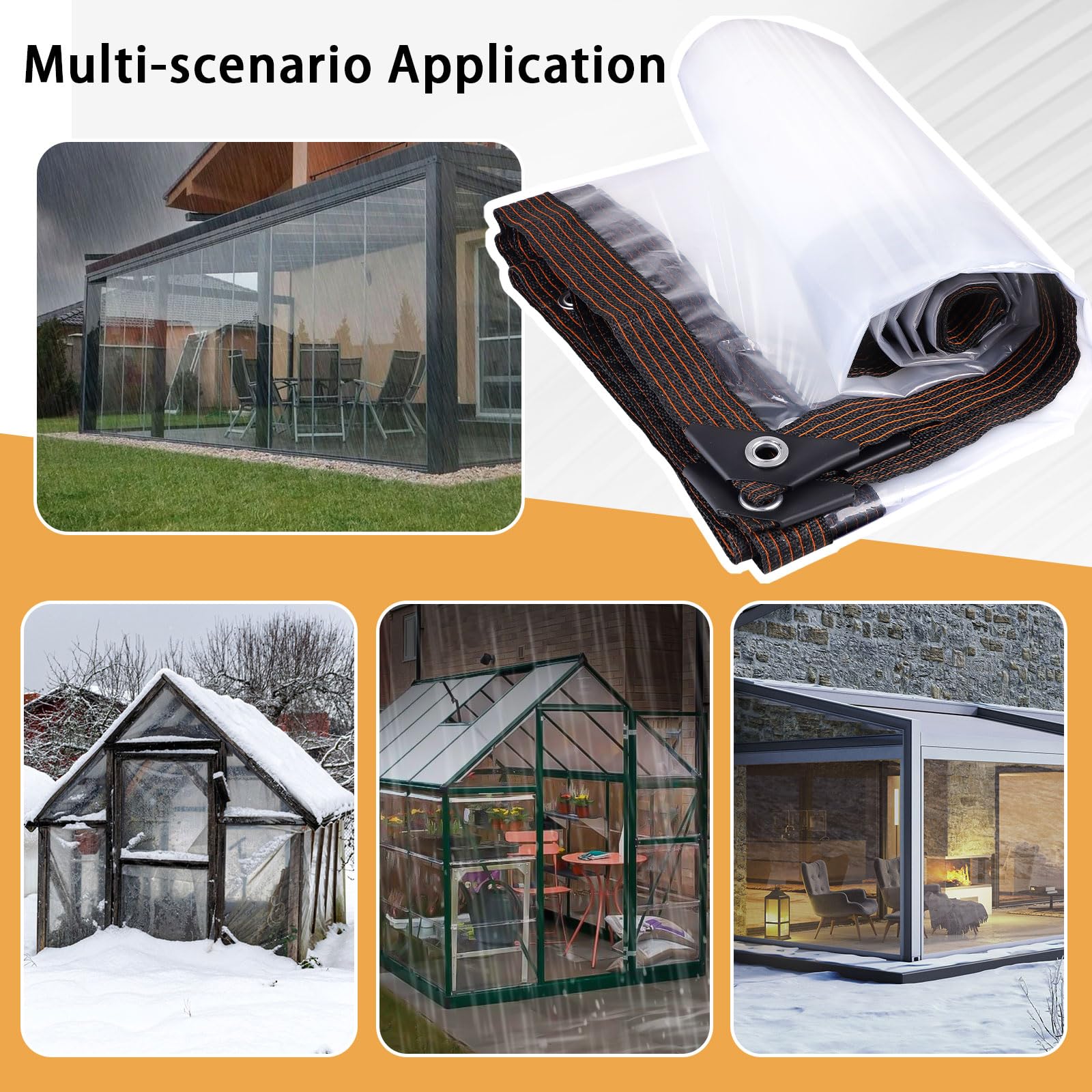 DBREAKS Lona Impermeable Transparente con Ojales, 3 x 3 m, Lonas Impermeables Exterior Transparente, para Exterior Terraza, Muebles de Jardín, Aislamiento de Plantas, con Cuerda