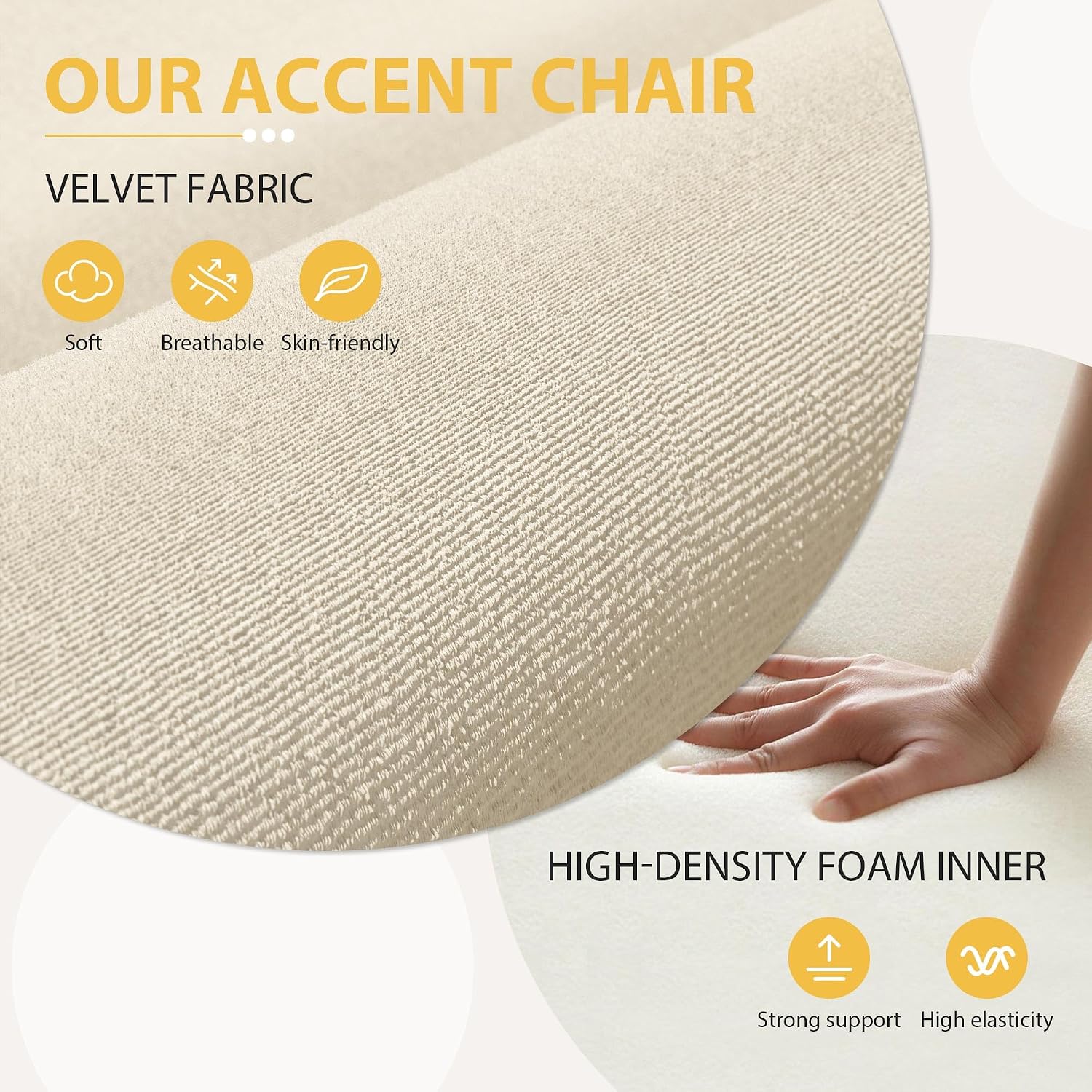 Accent Chair with Ottoman, Modern Barrel Chair with Footrest, Comfy Fabric Reading Chair with Curved Backrest & Plush Seat Pad, Upholstered Arm Chair for Living Room, Bedroom, Beige