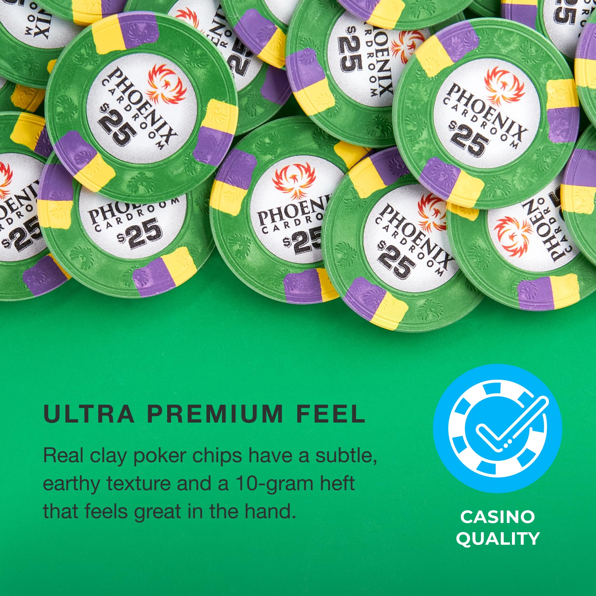 Brybelly Phoenix Lot de 50 jetons de Poker en Argile véritable de 10 g – Jetons de Poker de Style Casino Ultra Haut de Gamme