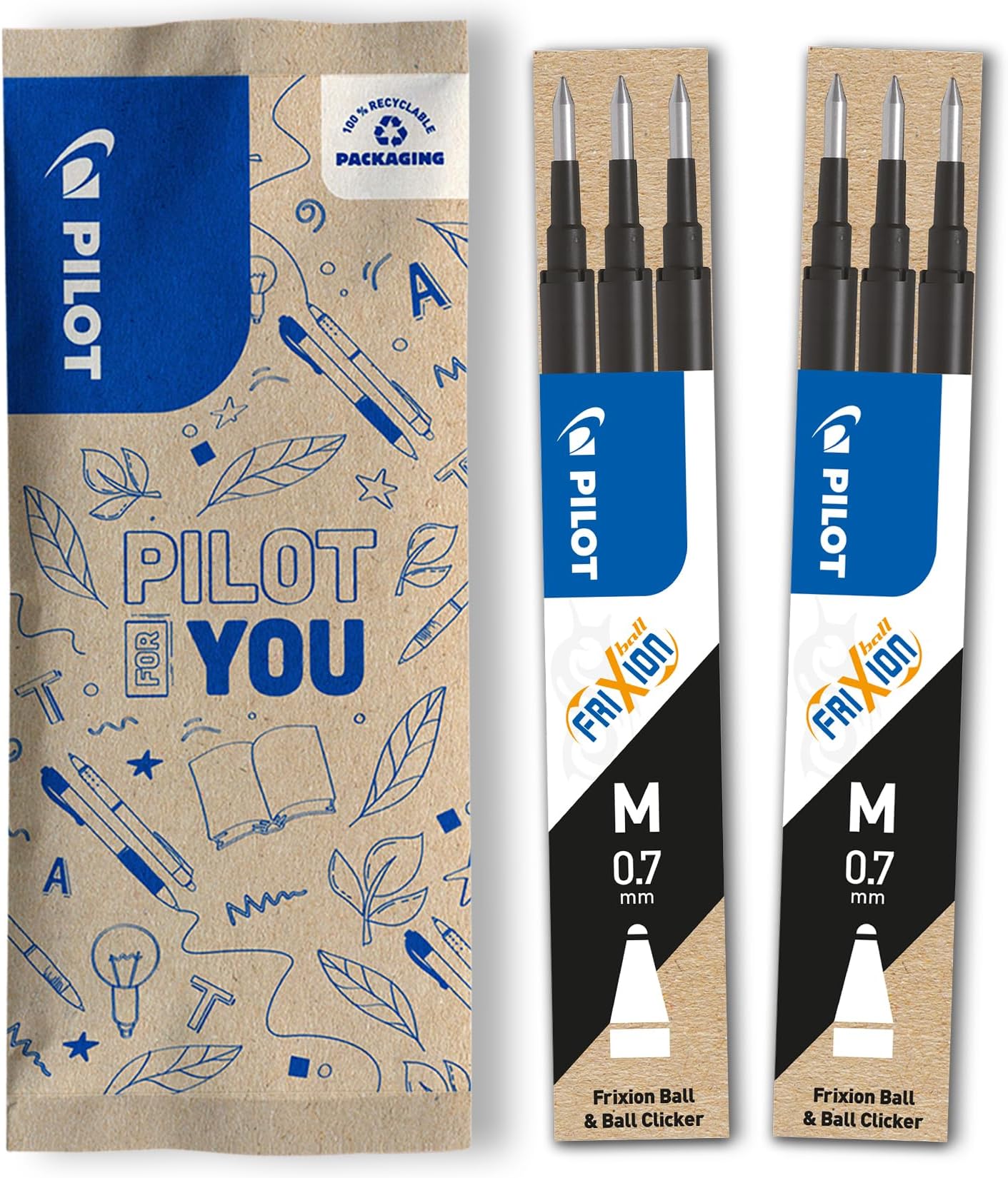 Pack of 2 sets of 3 Refills 0,7 - Erasable ink for Frixion - Medium - Black