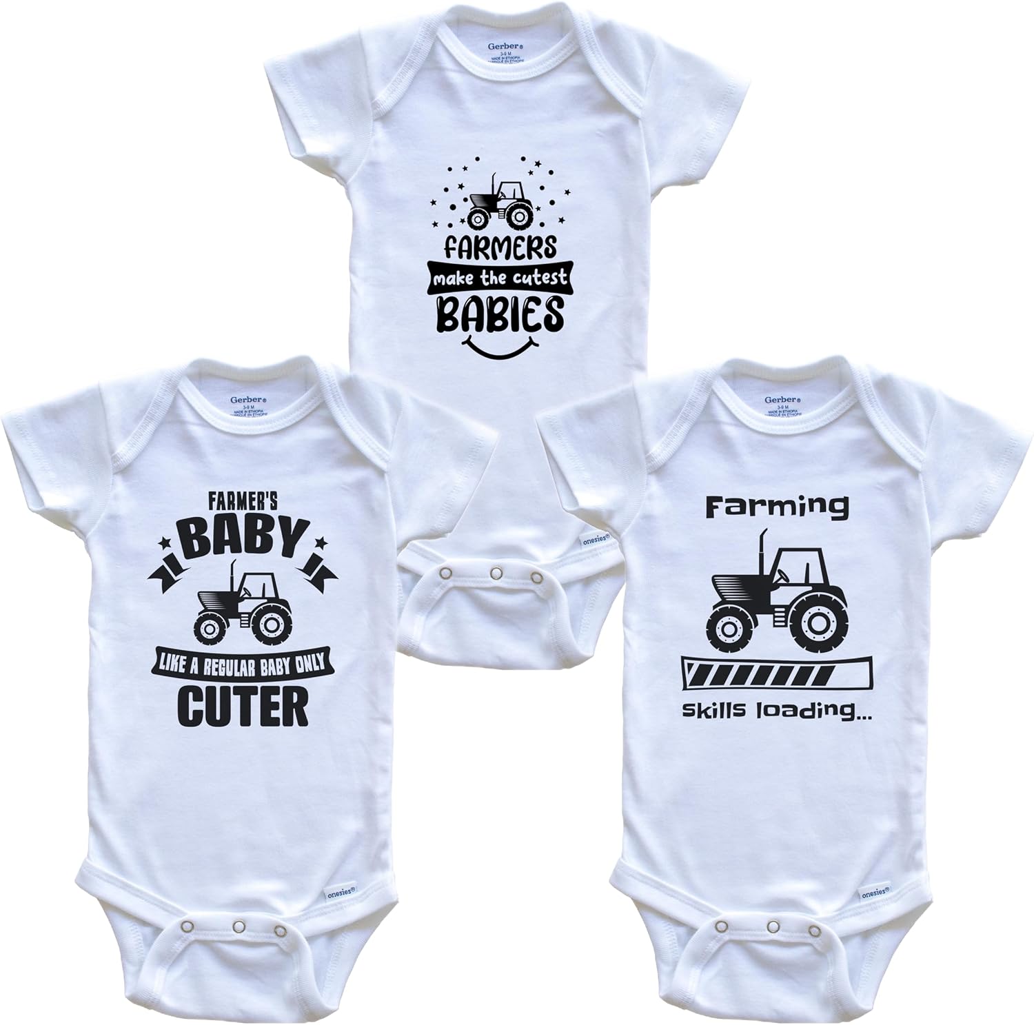 Farming Farmer Funny Cute Baby Bodysuit Bundle (3 Piece Set)
