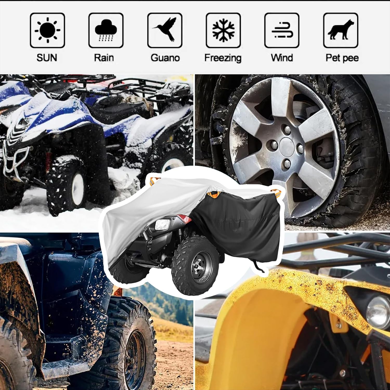 ATV Cover for Yamaha Grizzly 700 Special Edition (2015-2026), Heavy Duty ATV Cover, Outdoor Quad Cover with Wind-Resistent Straps & Elastic Hem, All-Weather Sunshine & Rain Protection